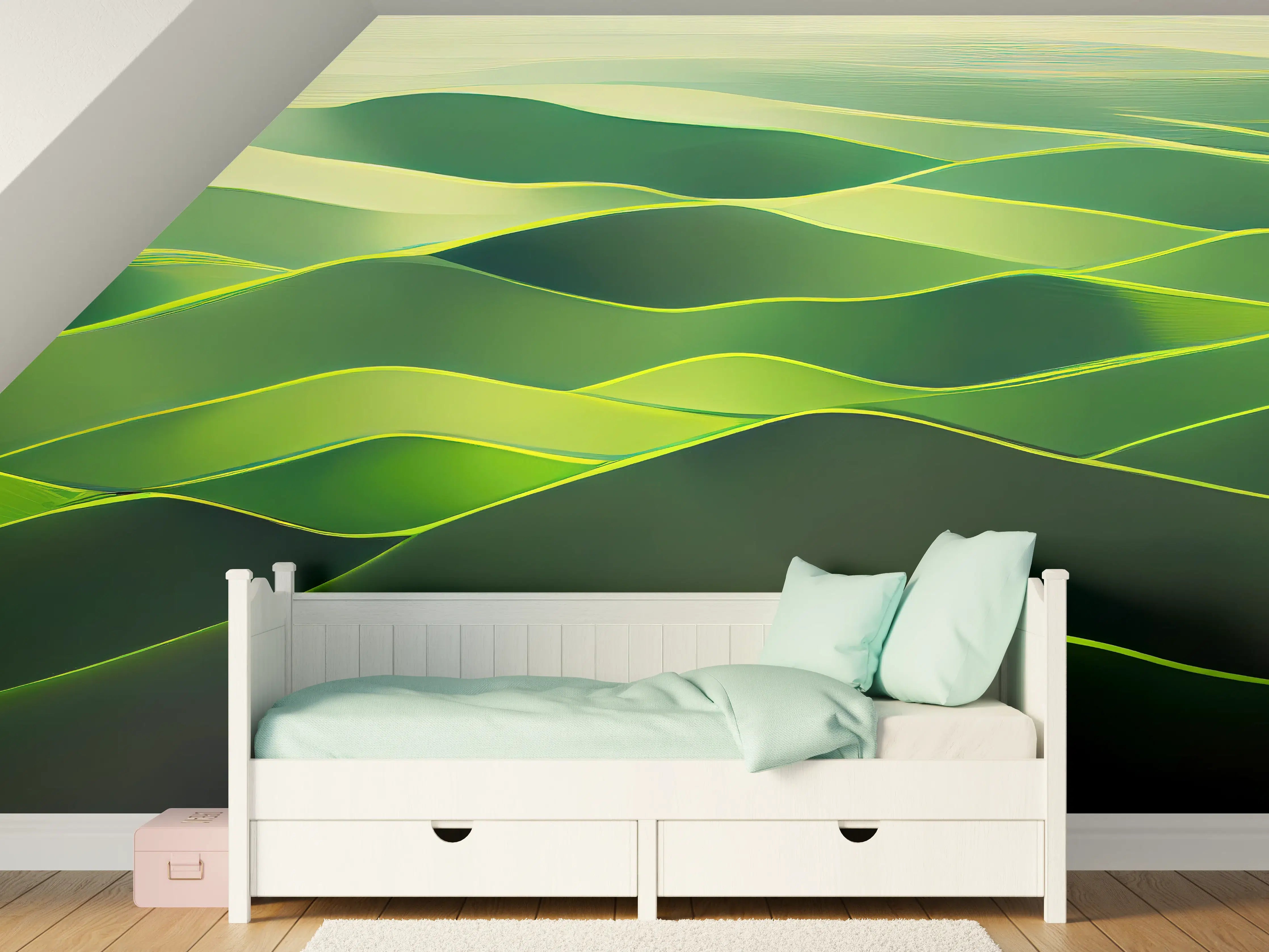 Kinderzimmer Wandgestaltung - Abstrakte Grüne Landschaft Illustration