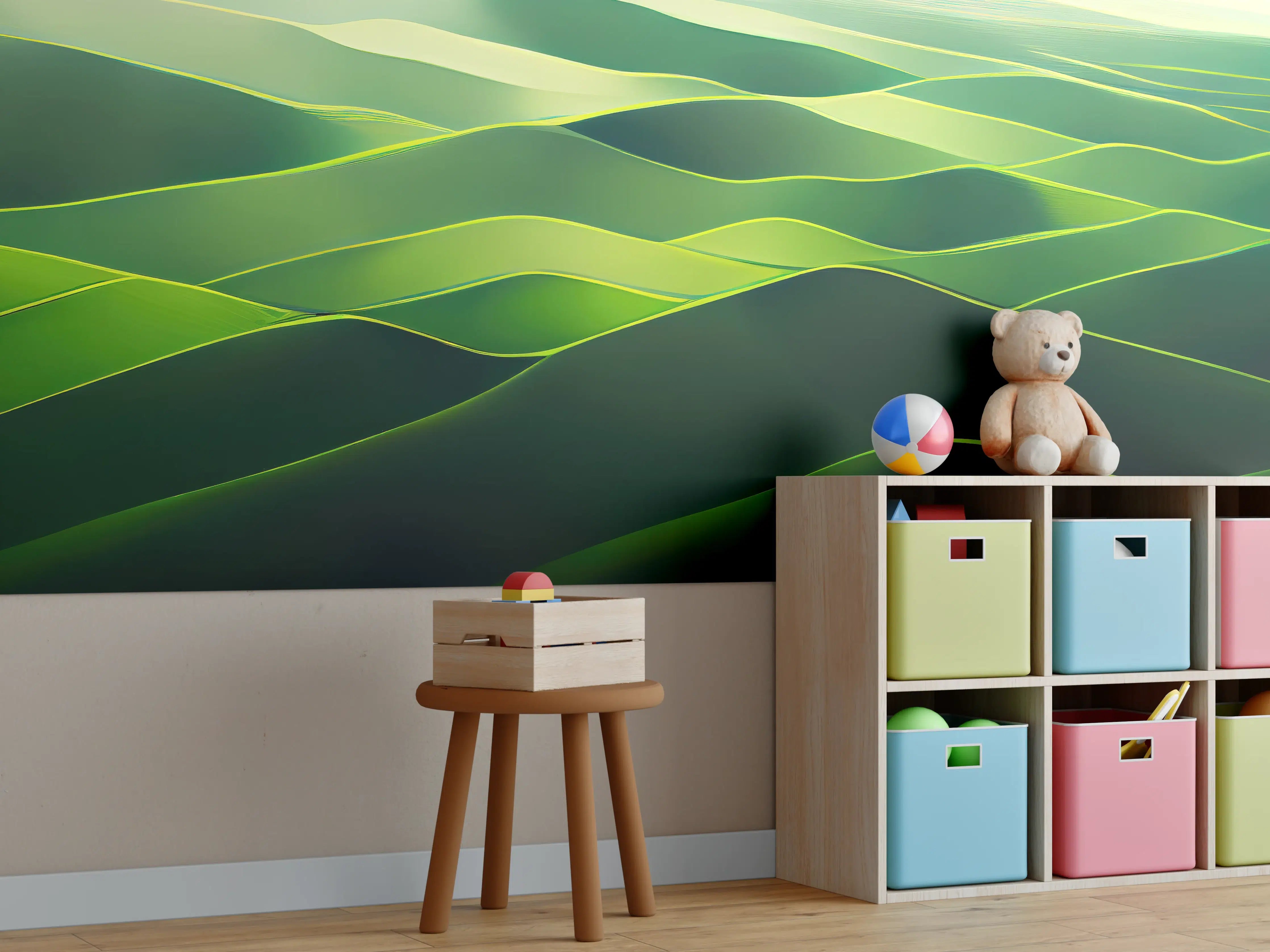 Kinderzimmer Wandgestaltung - Abstrakte Grüne Landschaft Illustration