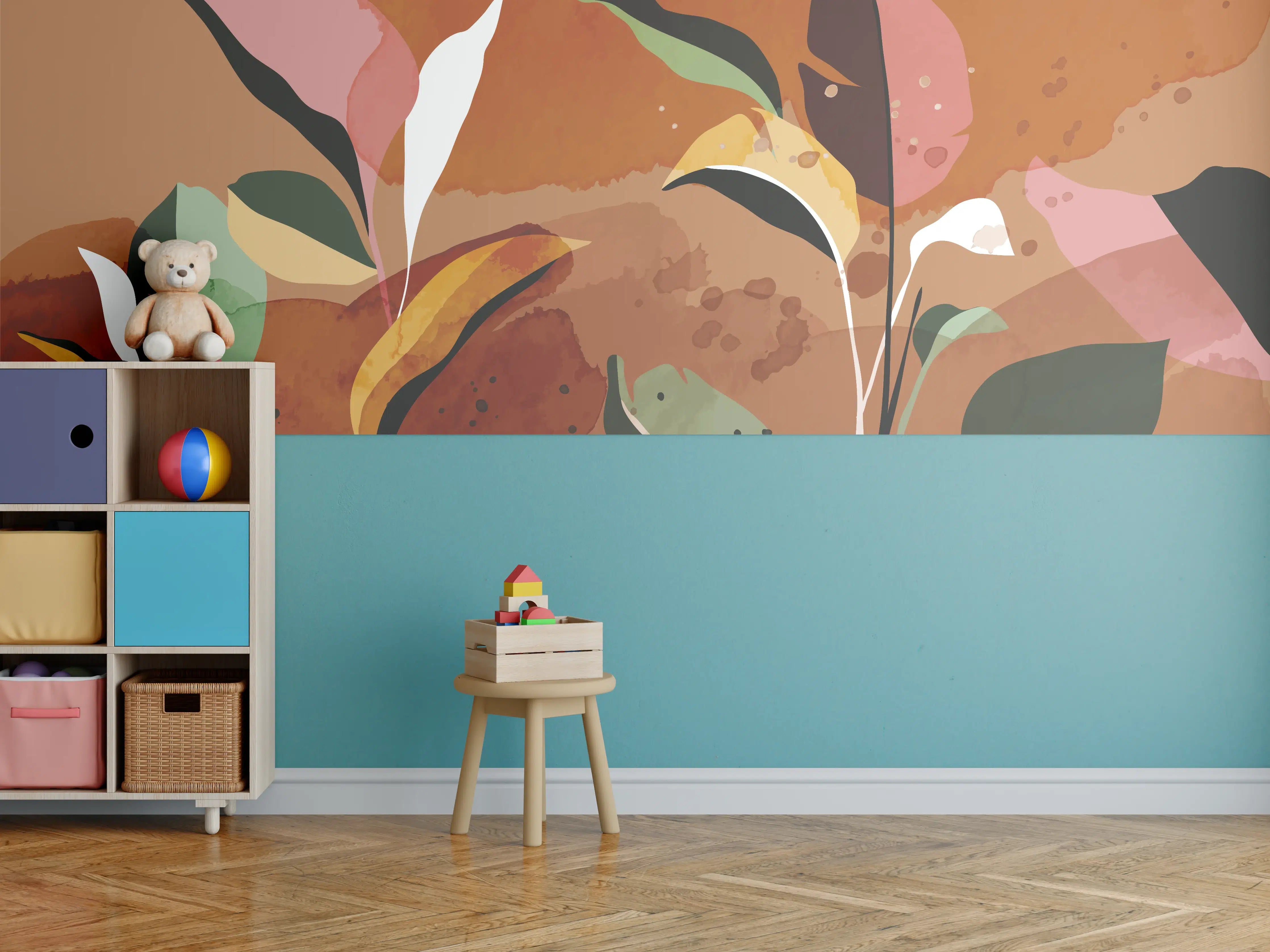 Kinderzimmer Wandgestaltung - Abstrakte Herbstblatt-Komposition