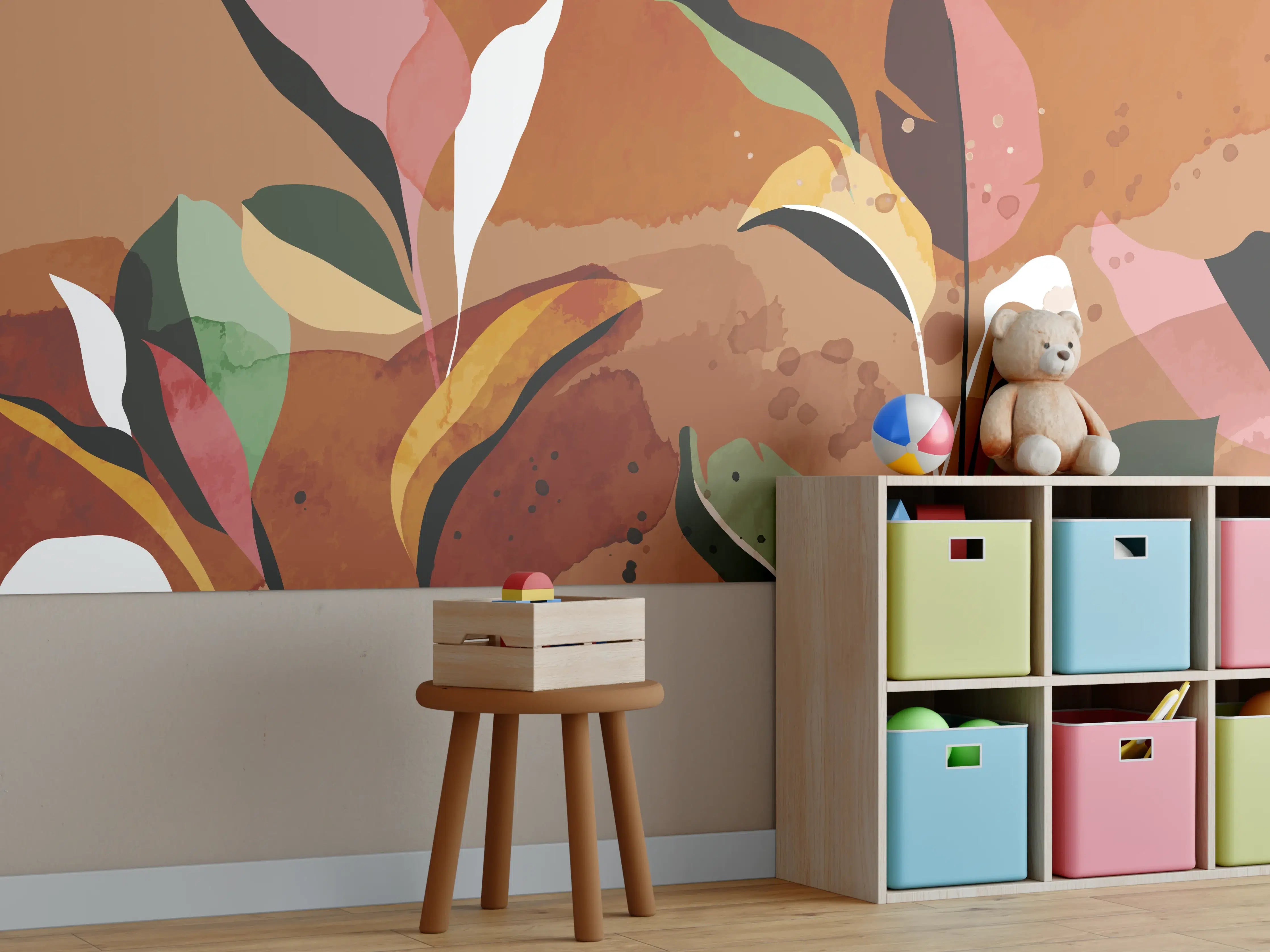 Kinderzimmer Wandgestaltung - Abstrakte Herbstblatt-Komposition