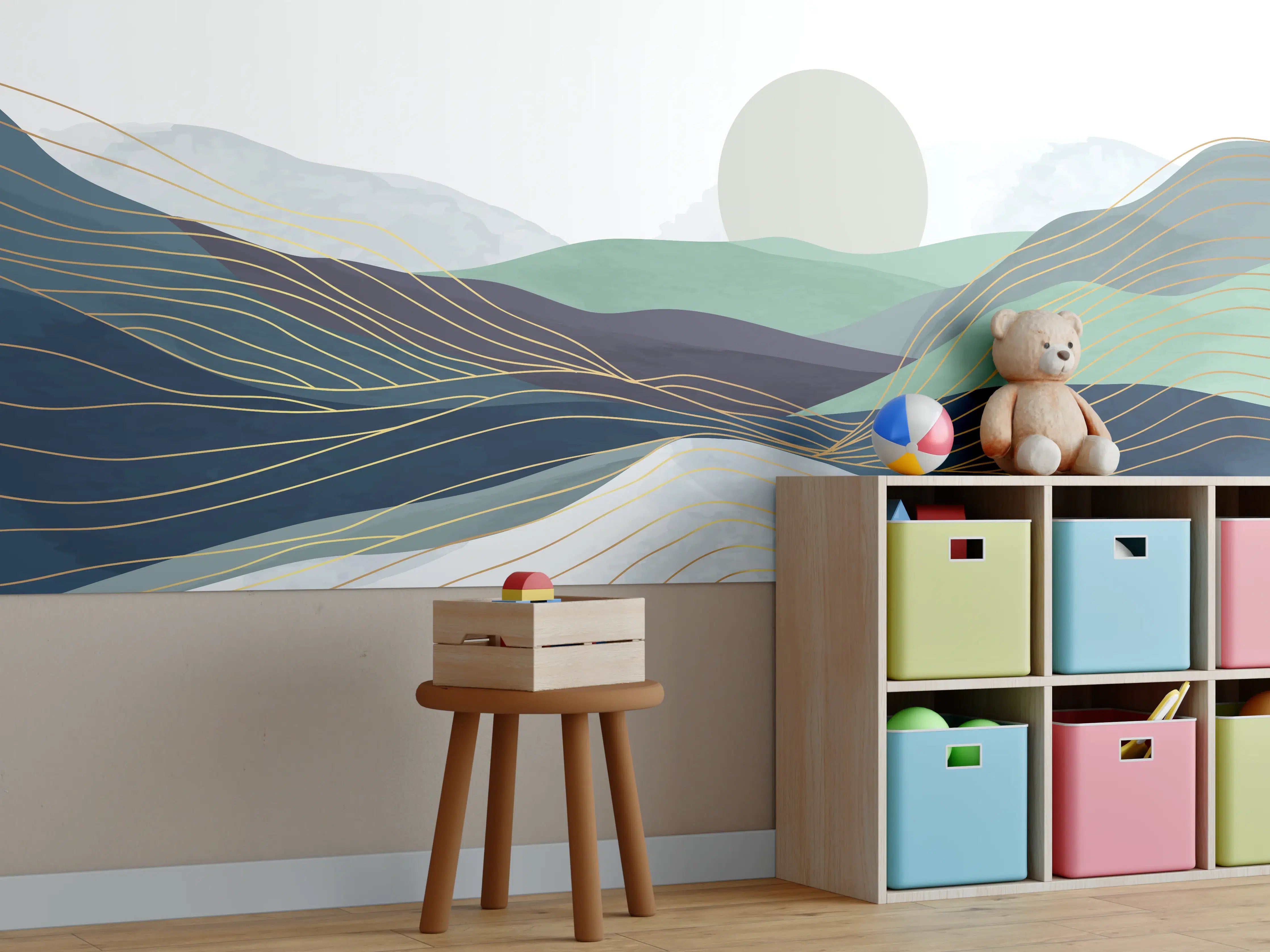Kinderzimmer Wandgestaltung - Abstrakte Hügellandschaft in Pastell