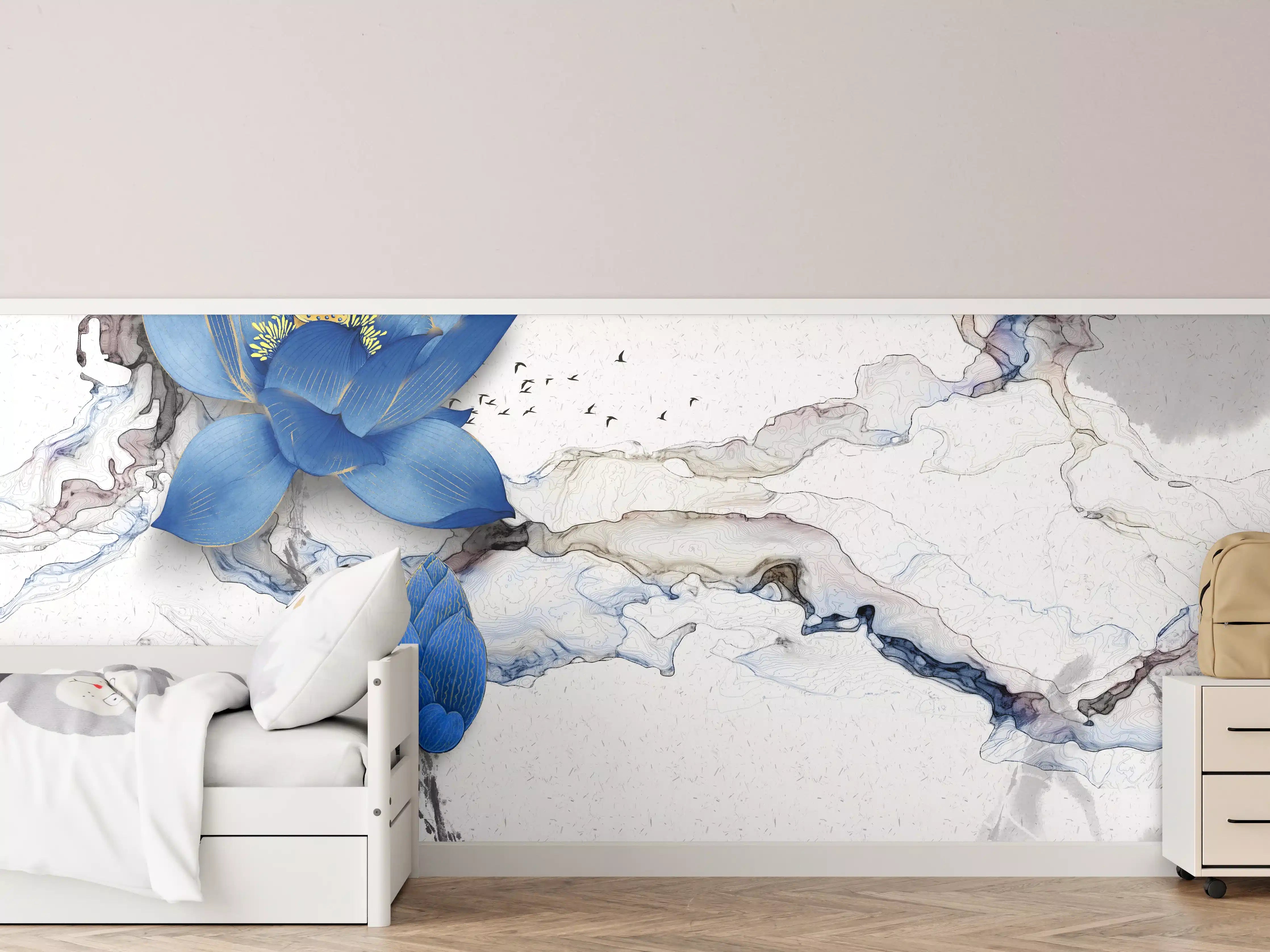 Kinderzimmer Wandgestaltung - Abstrakte Illustration blauer Blume