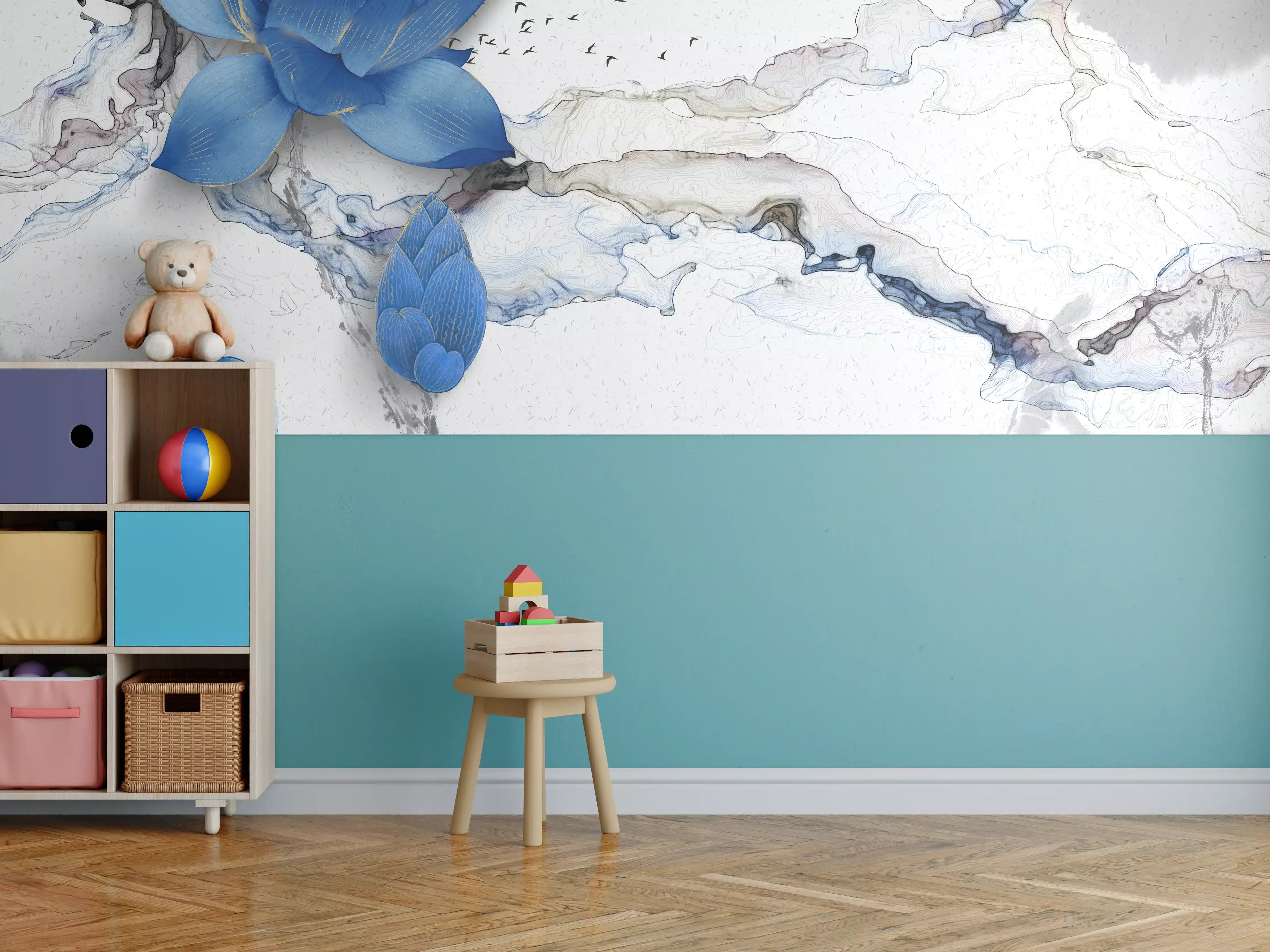 Kinderzimmer Wandgestaltung - Abstrakte Illustration blauer Blume