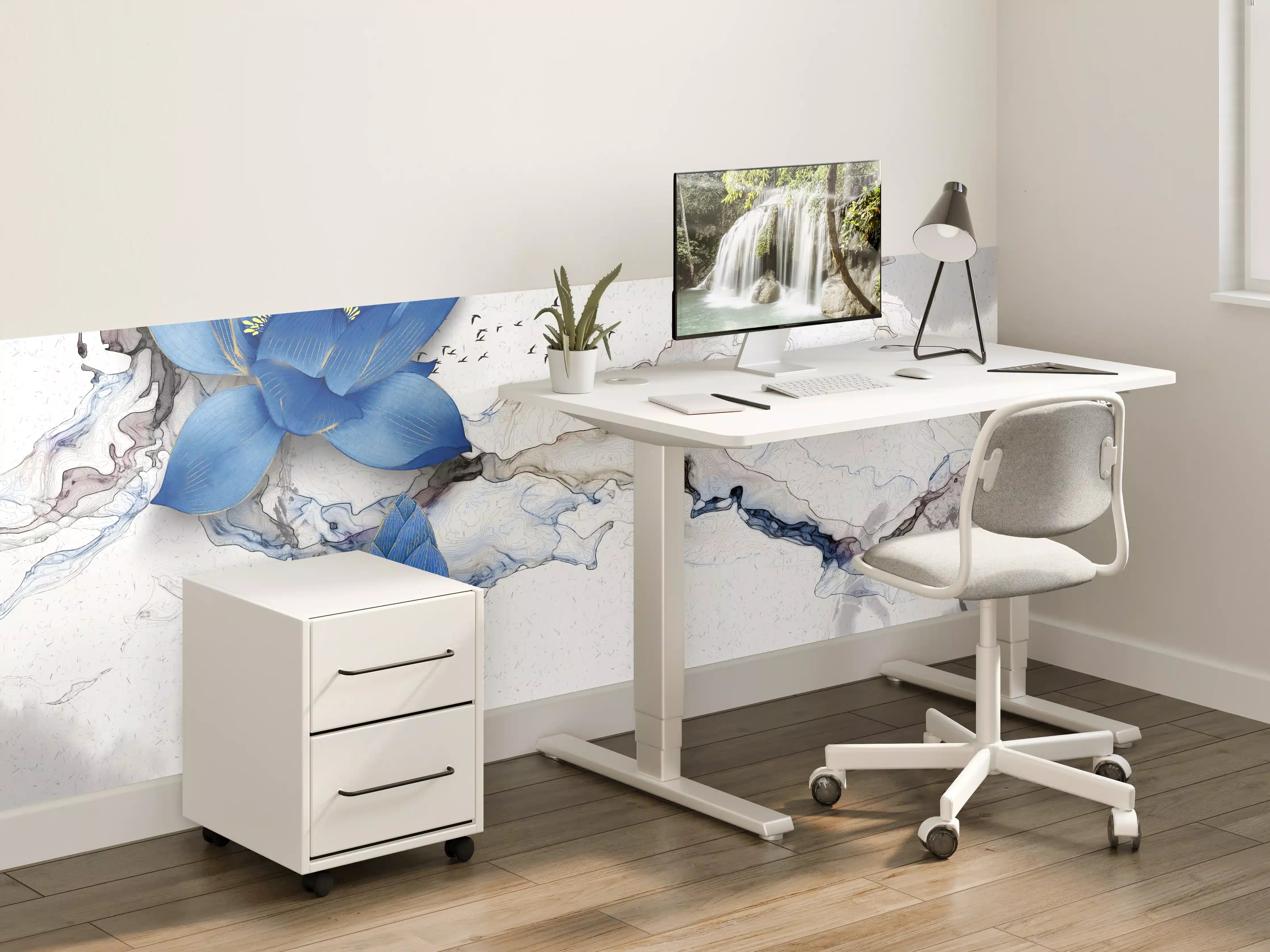 Kinderzimmer Wandgestaltung - Abstrakte Illustration blauer Blume