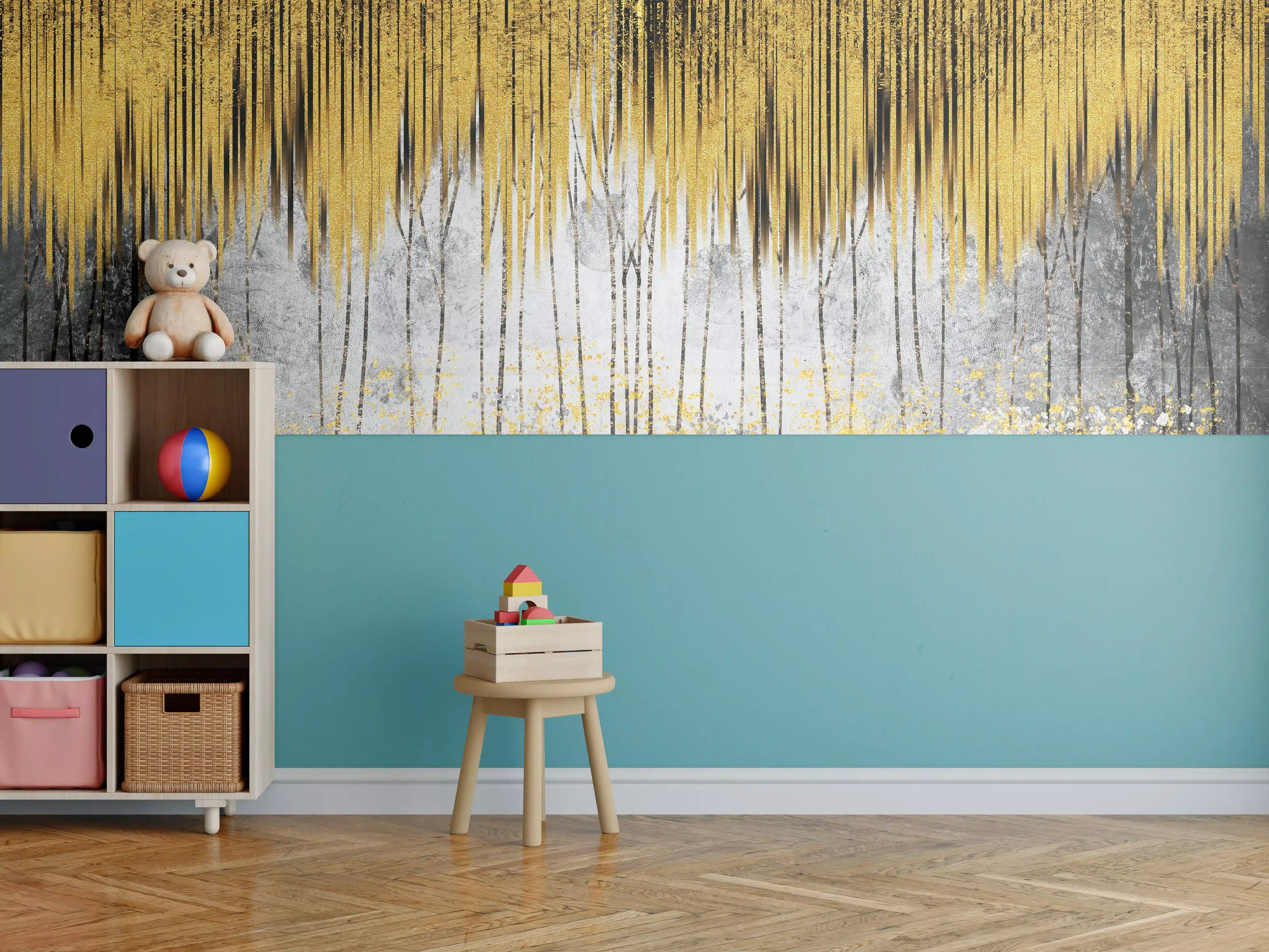 Kinderzimmer Wandgestaltung - Abstrakte Kunst Gold-Grau