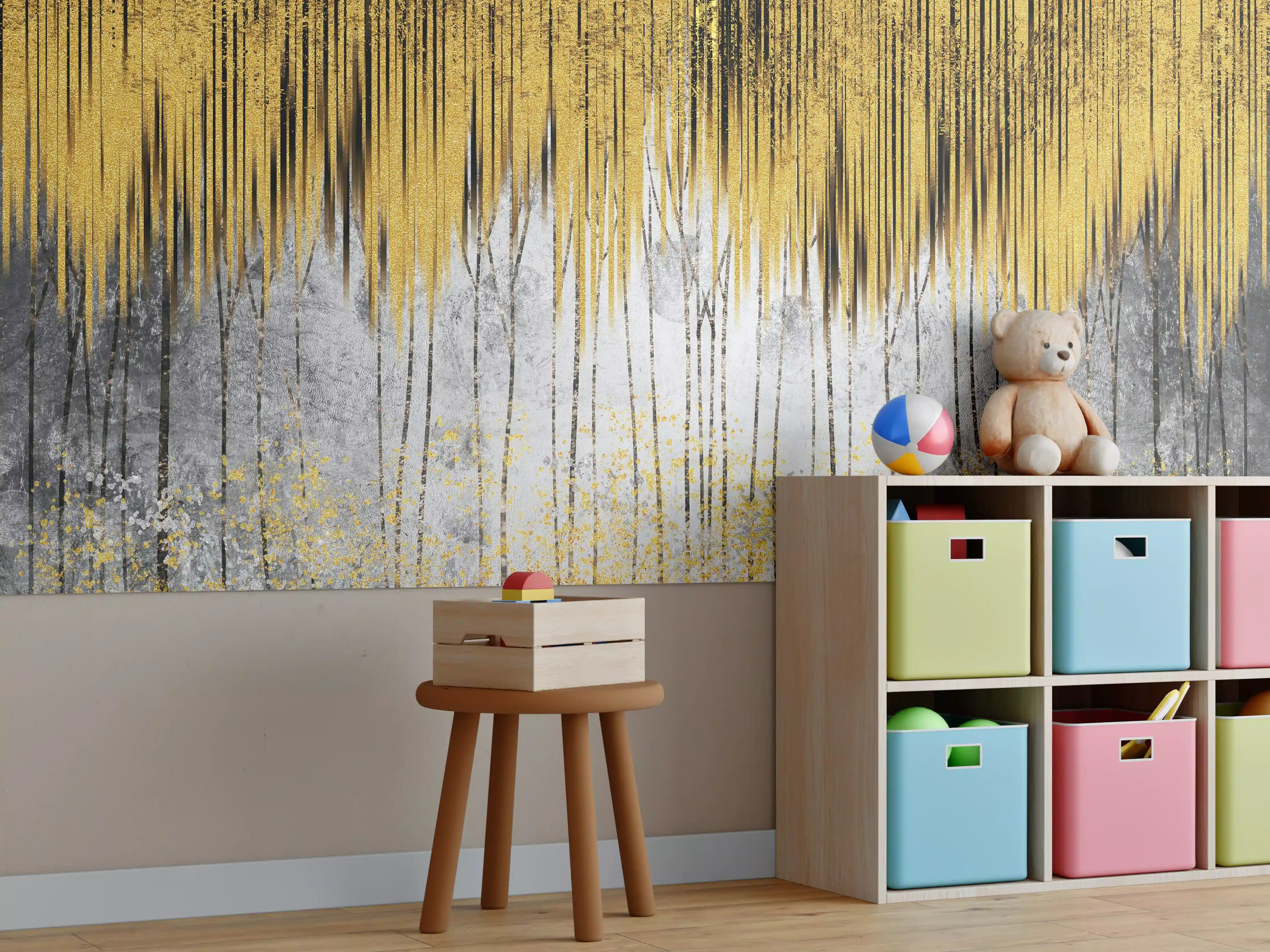 Kinderzimmer Wandgestaltung - Abstrakte Kunst Gold-Grau