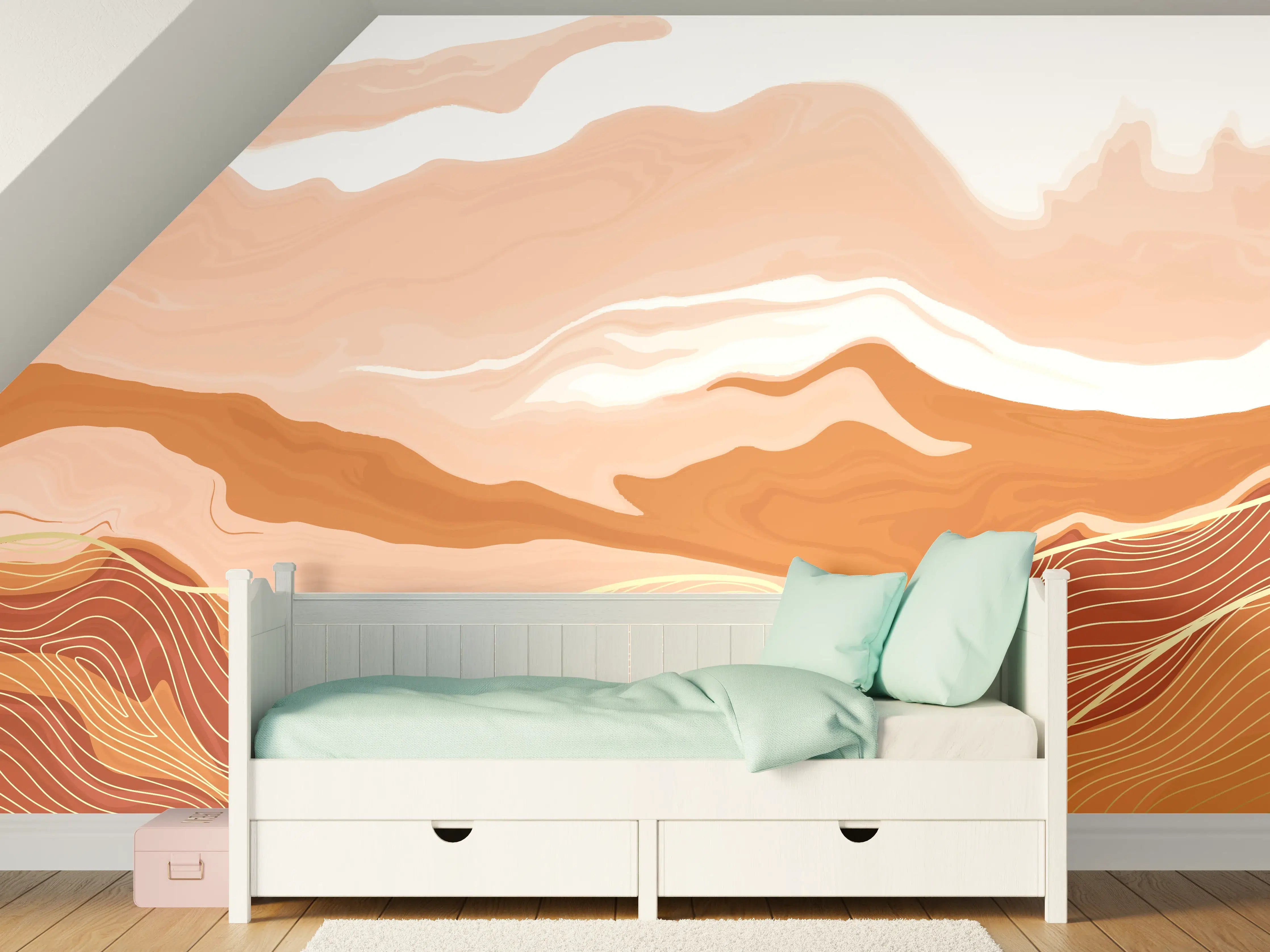 Kinderzimmer Wandgestaltung - Abstrakte Landschaft in warmen Erdtönen