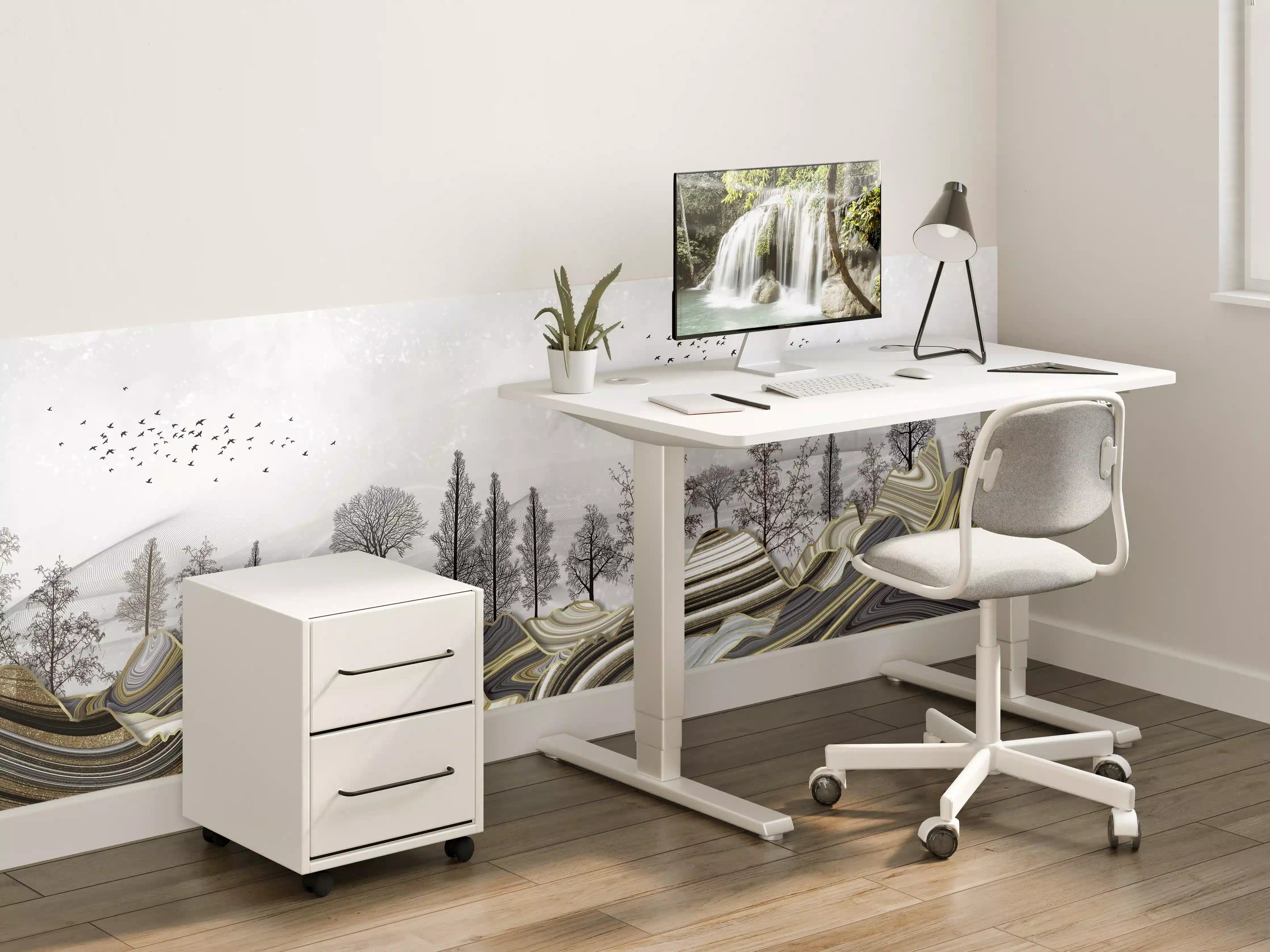 Kinderzimmer Wandgestaltung - Abstrakte Landschaft mit Wolken und Silhouetten