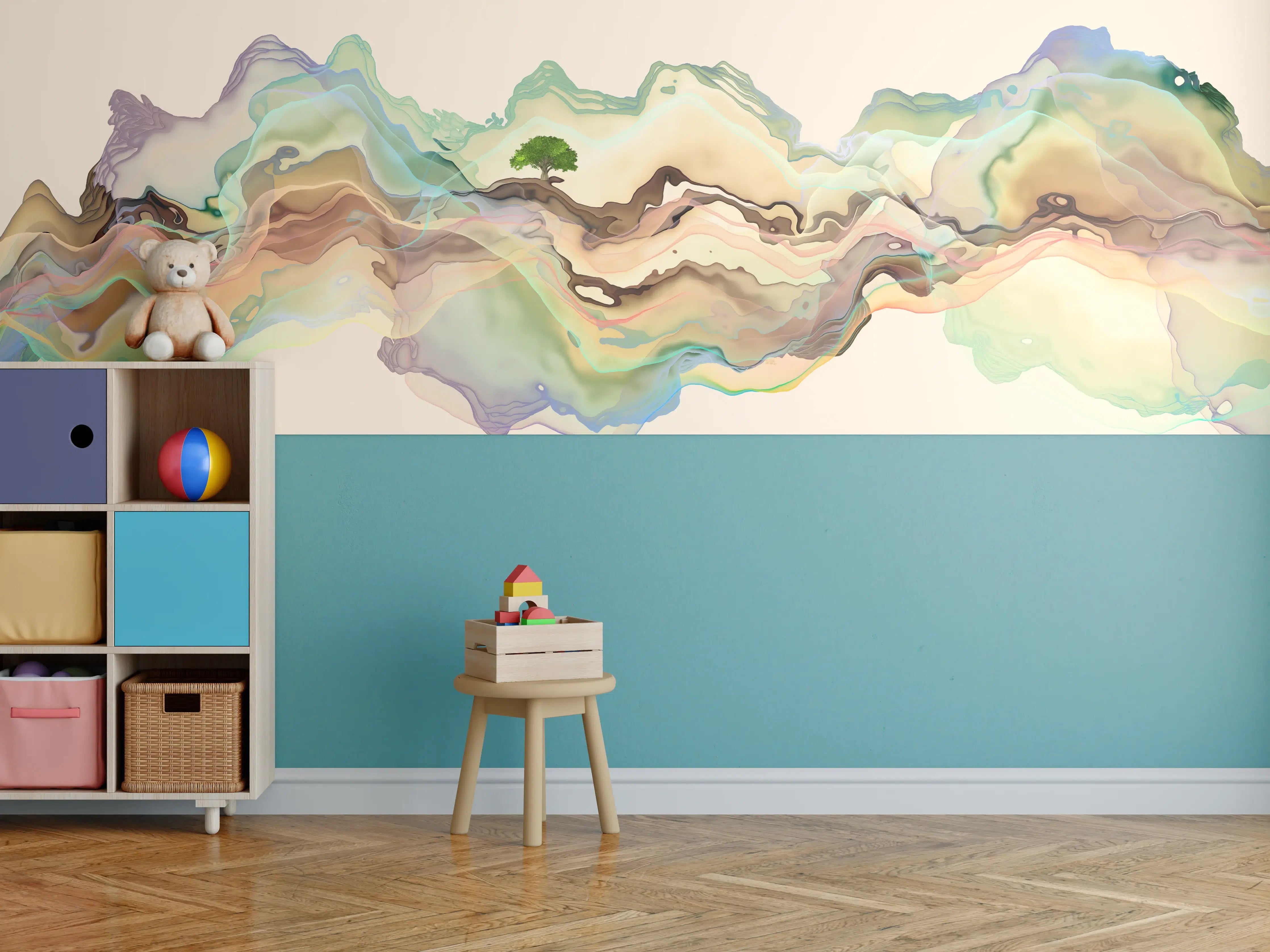 Kinderzimmer Wandgestaltung - Abstrakte Landschafts Illustration