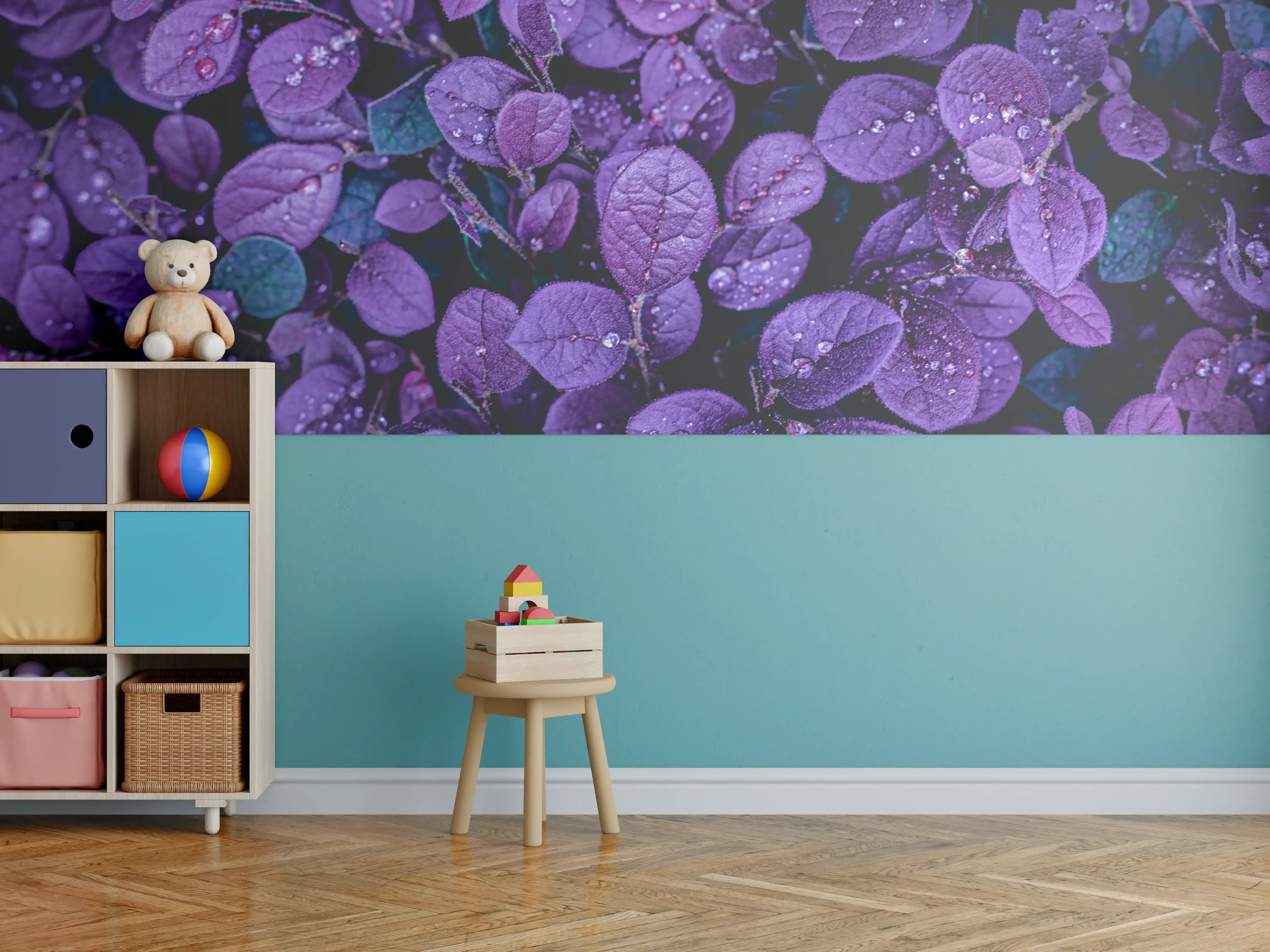 Kinderzimmer Wandgestaltung - Abstrakte Lila Blätter