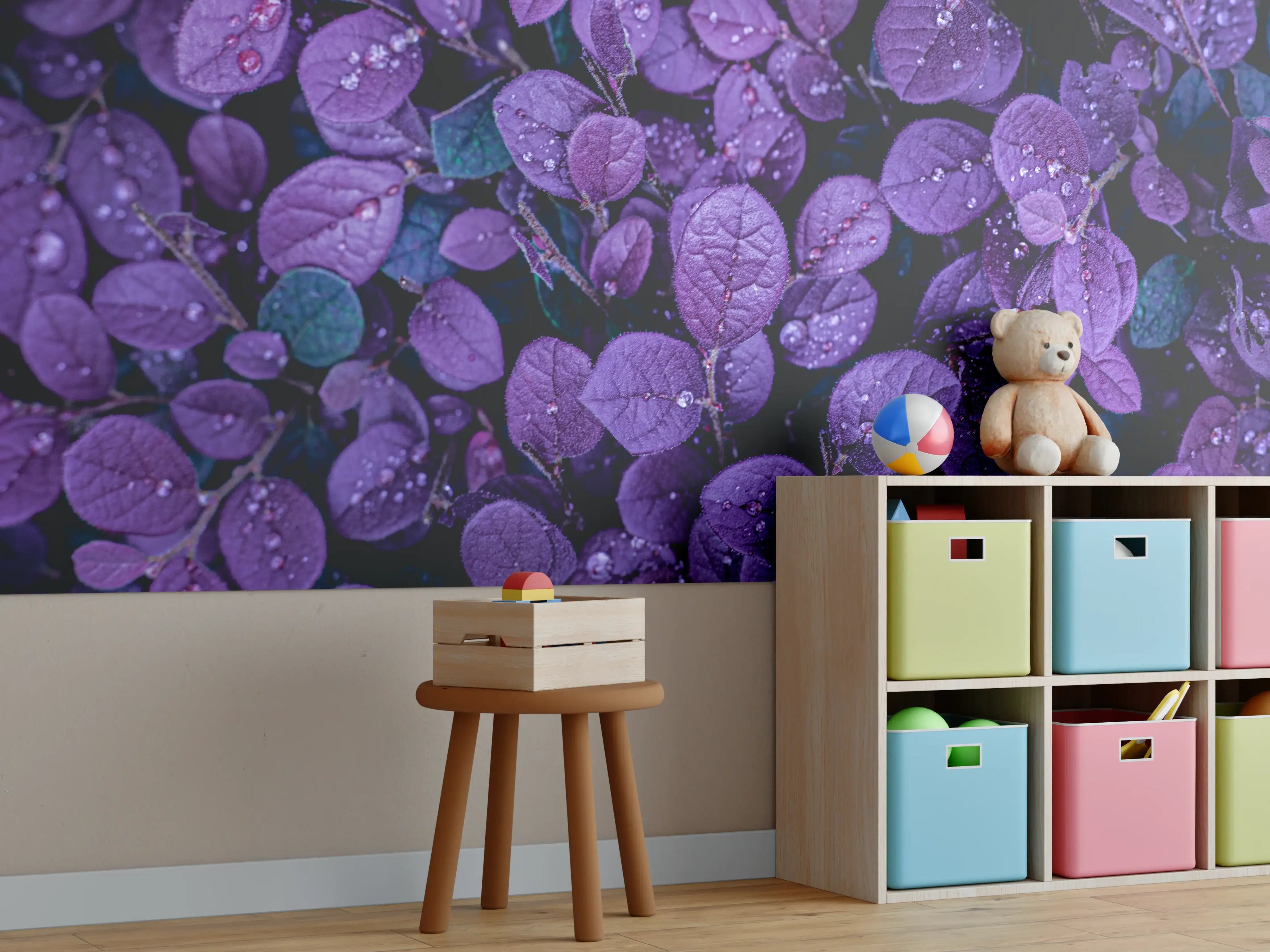 Kinderzimmer Wandgestaltung - Abstrakte Lila Blätter