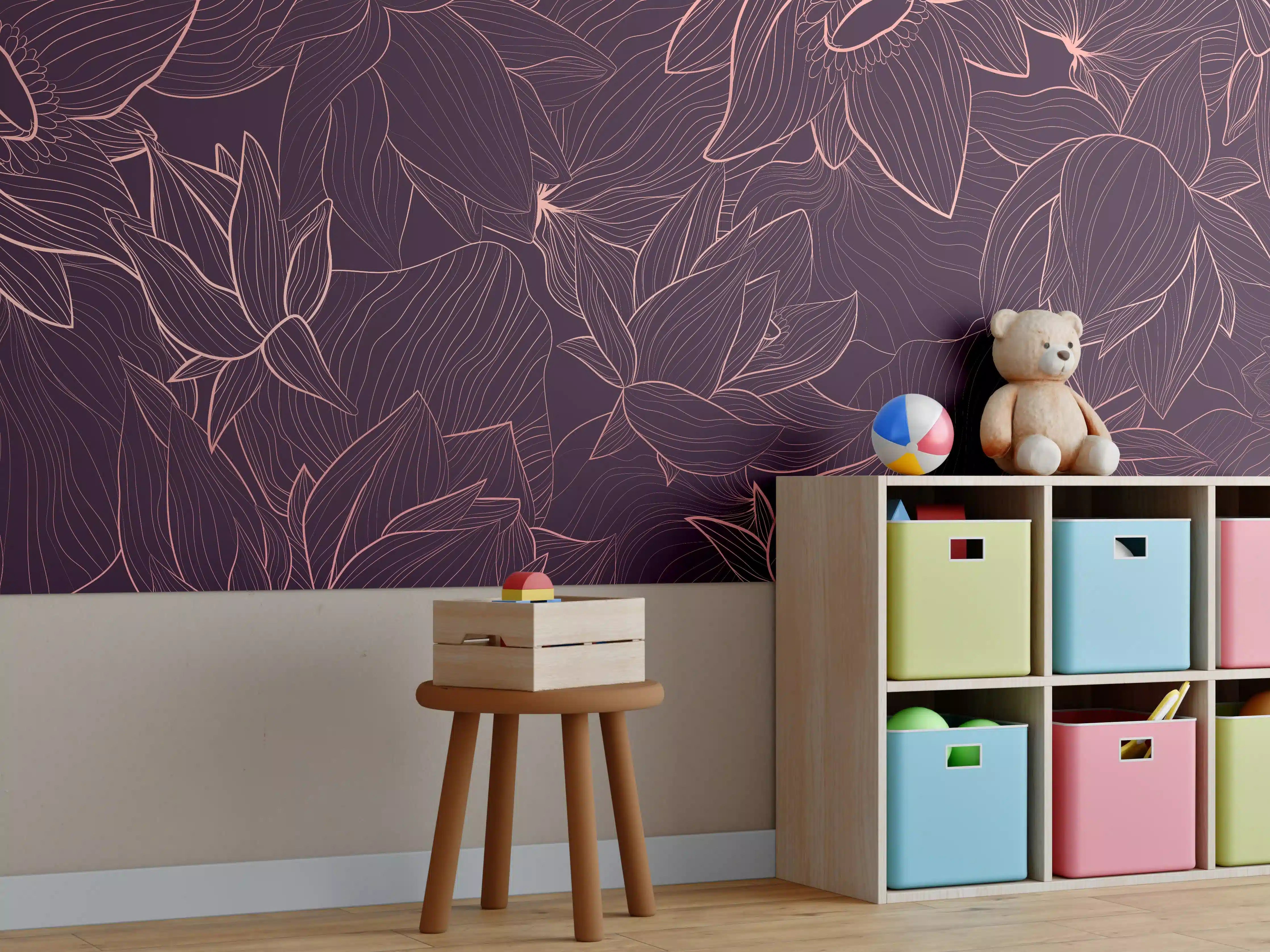 Kinderzimmer Wandgestaltung - Abstrakte Lila Blumenlinien