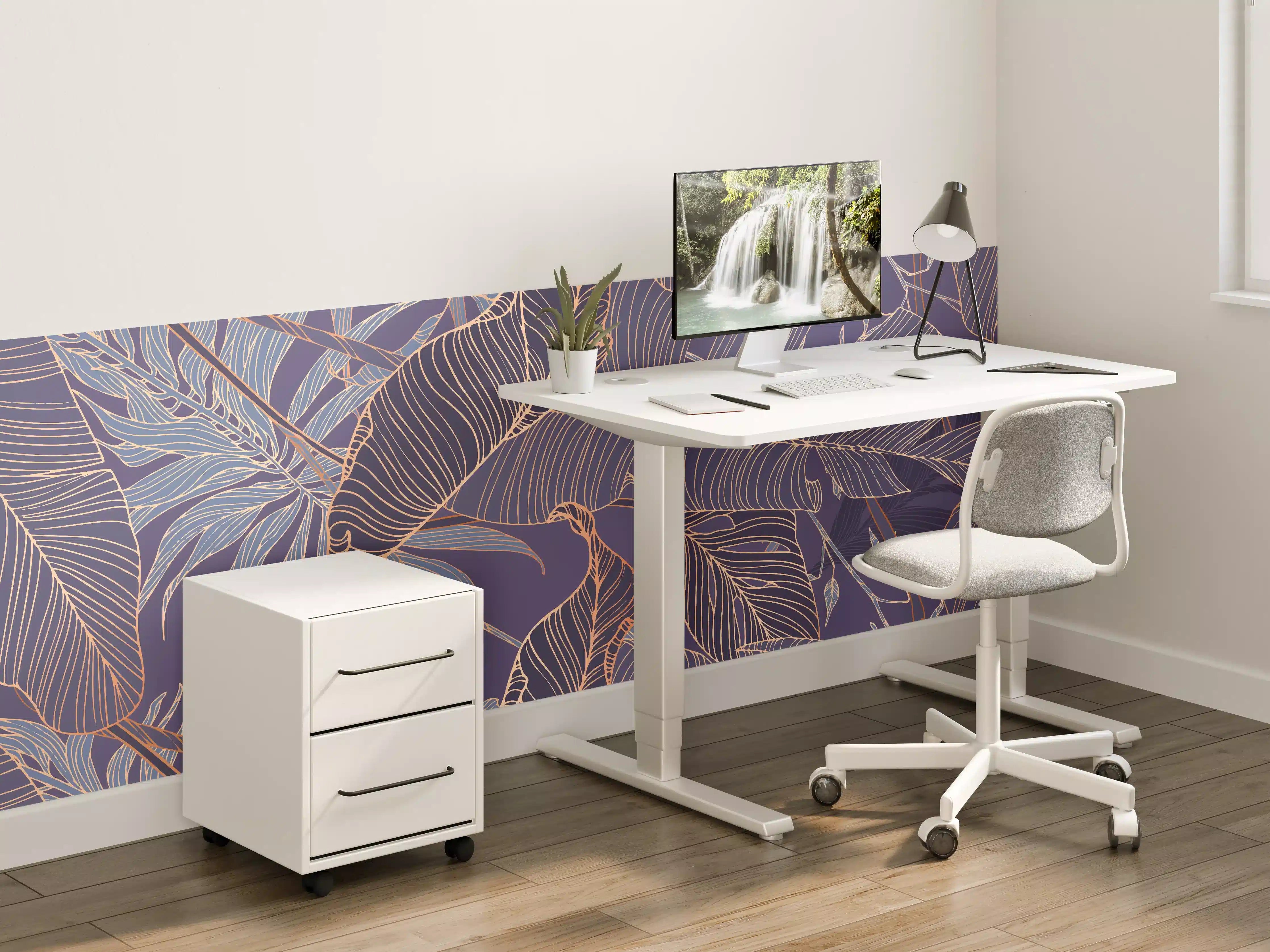 Kinderzimmer Wandgestaltung - Abstrakte Lila-Goldene Blattmuster