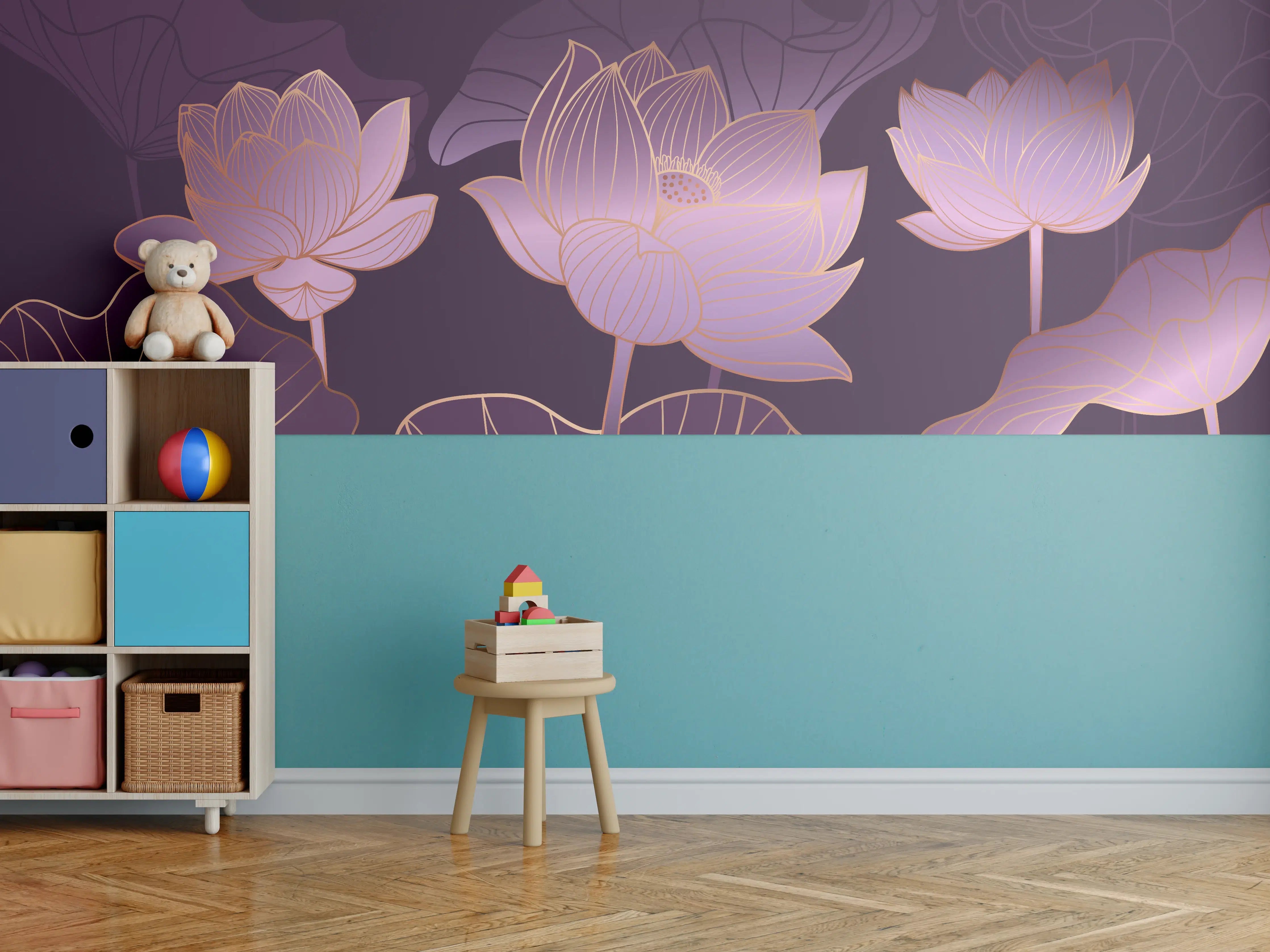 Kinderzimmer Wandgestaltung - Abstrakte Lila Lotus Illustration