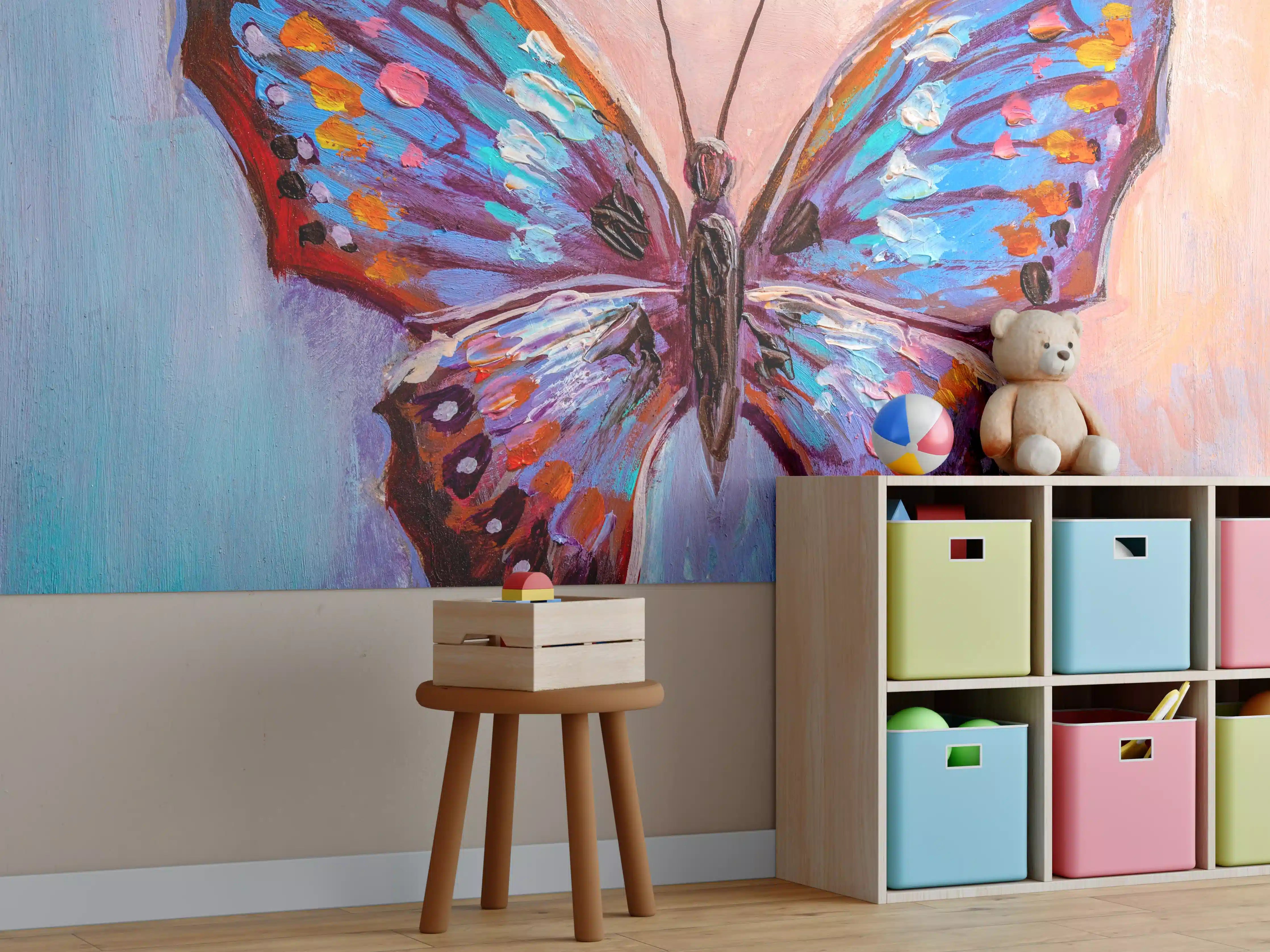 Kinderzimmer Wandgestaltung - Abstrakte Malerei bunter Schmetterling
