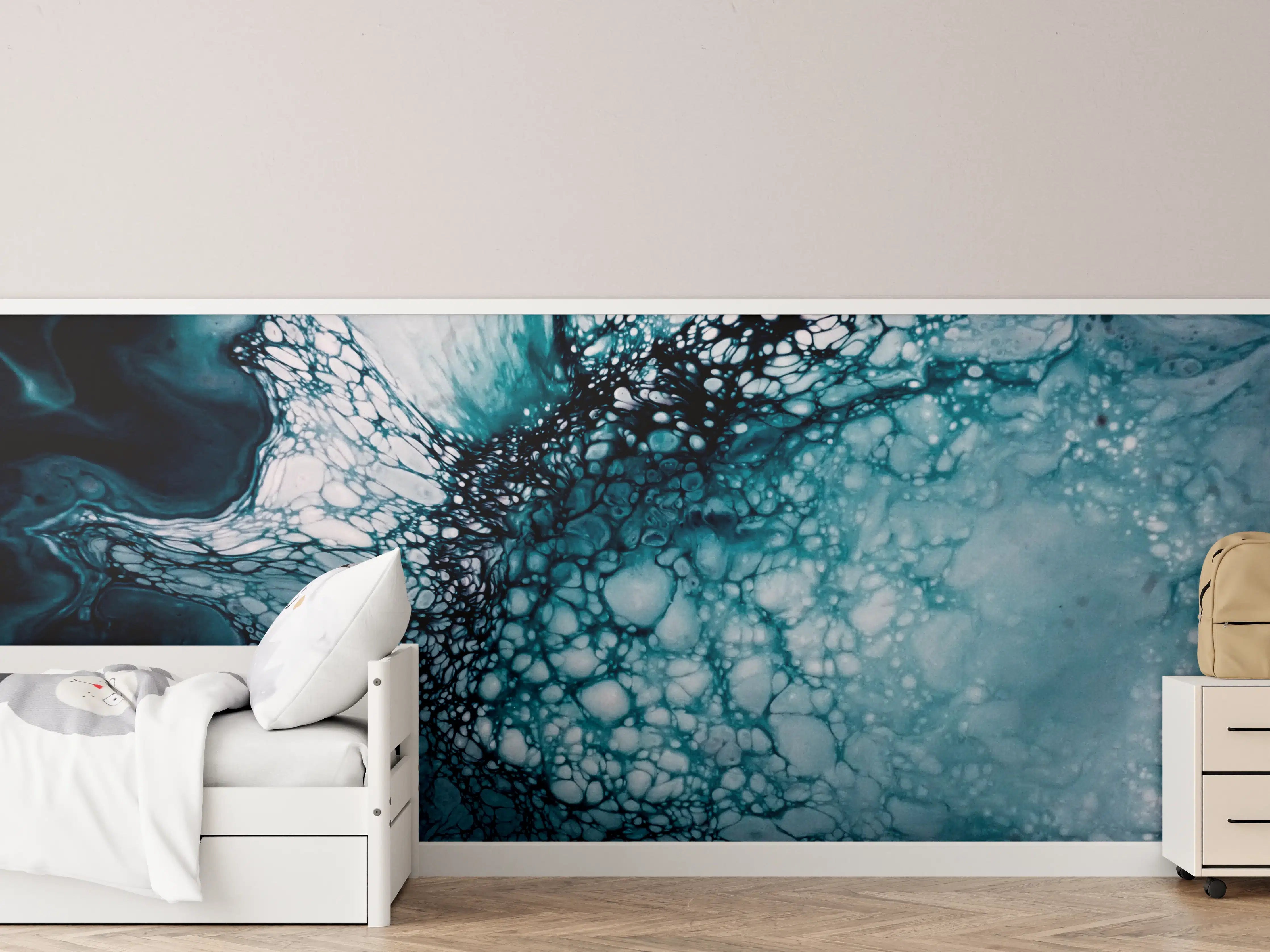 Kinderzimmer Wandgestaltung - Abstrakte Marmor-Malerei Blautöne