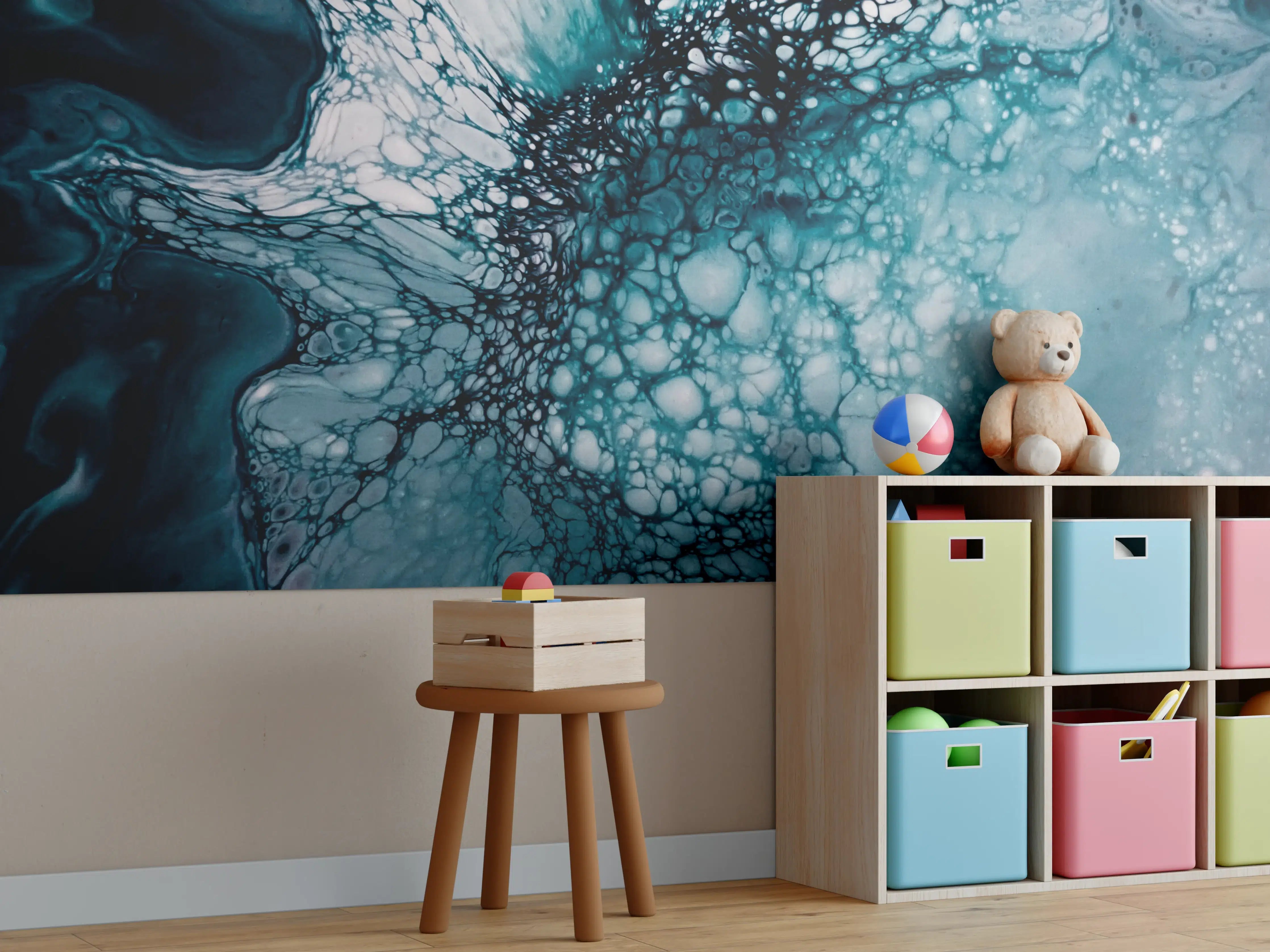 Kinderzimmer Wandgestaltung - Abstrakte Marmor-Malerei Blautöne
