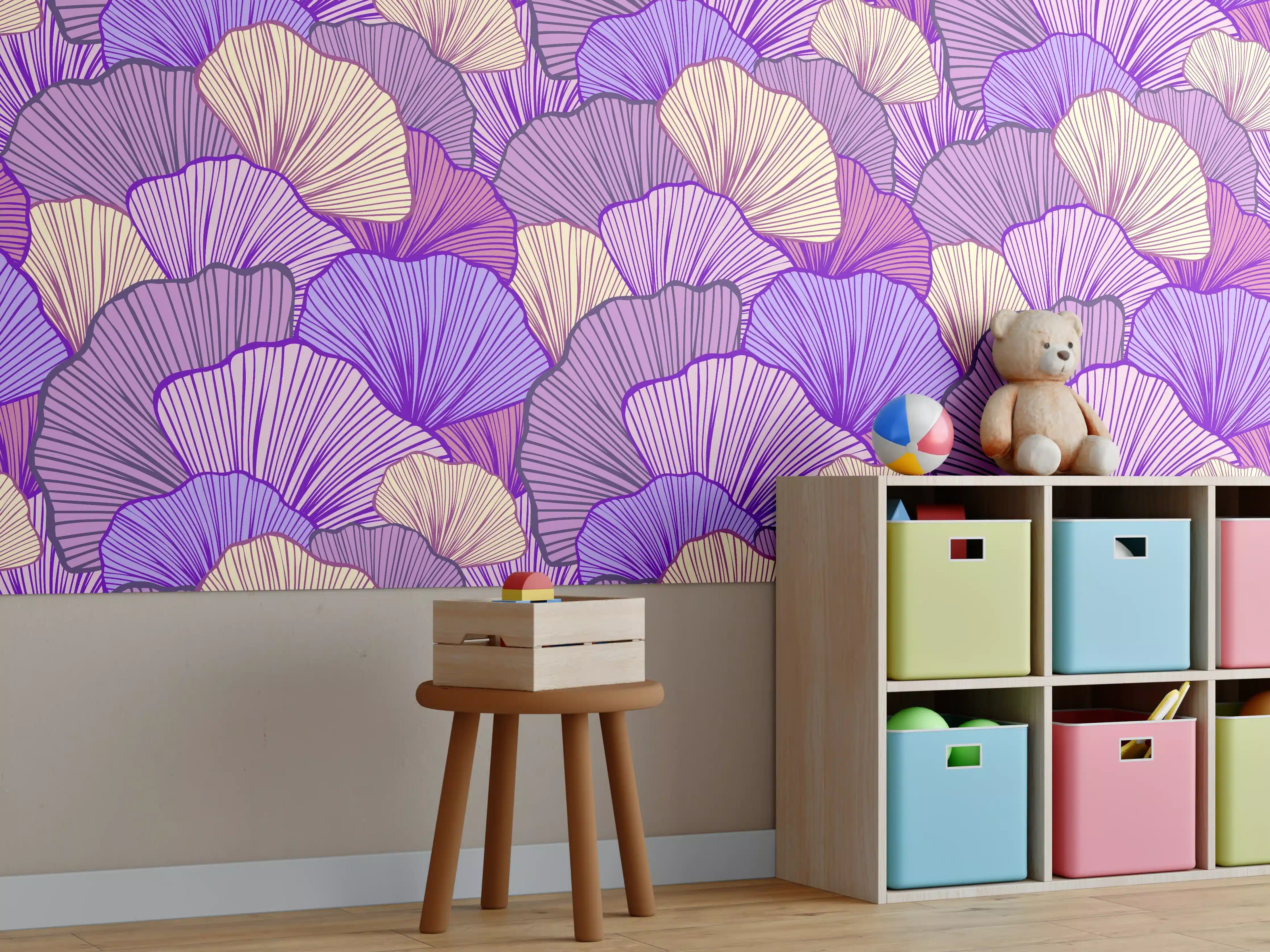 Kinderzimmer Wandgestaltung - Abstrakte Muscheln in Lila