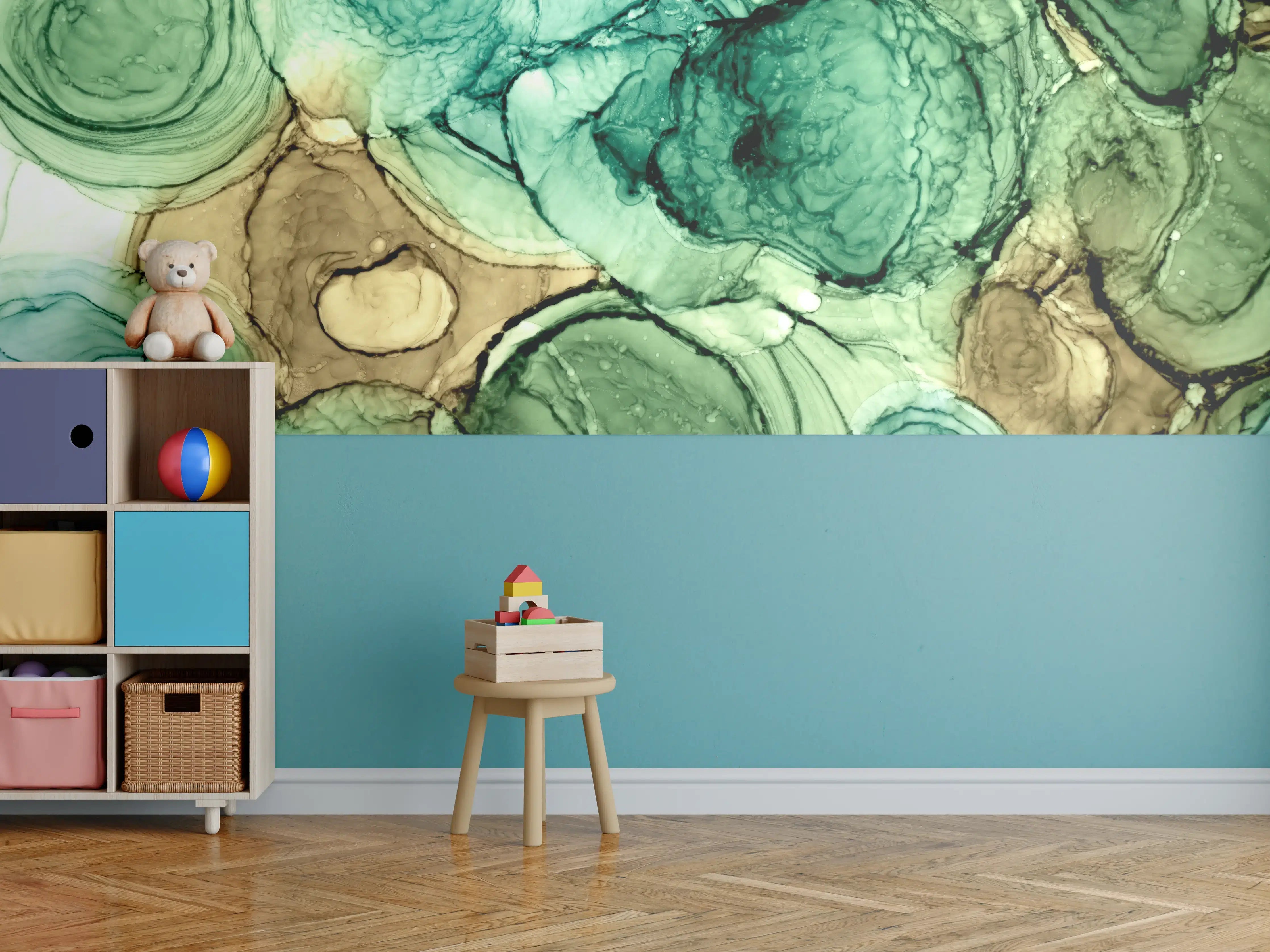 Kinderzimmer Wandgestaltung - Abstrakte Ocker grüne Kreise