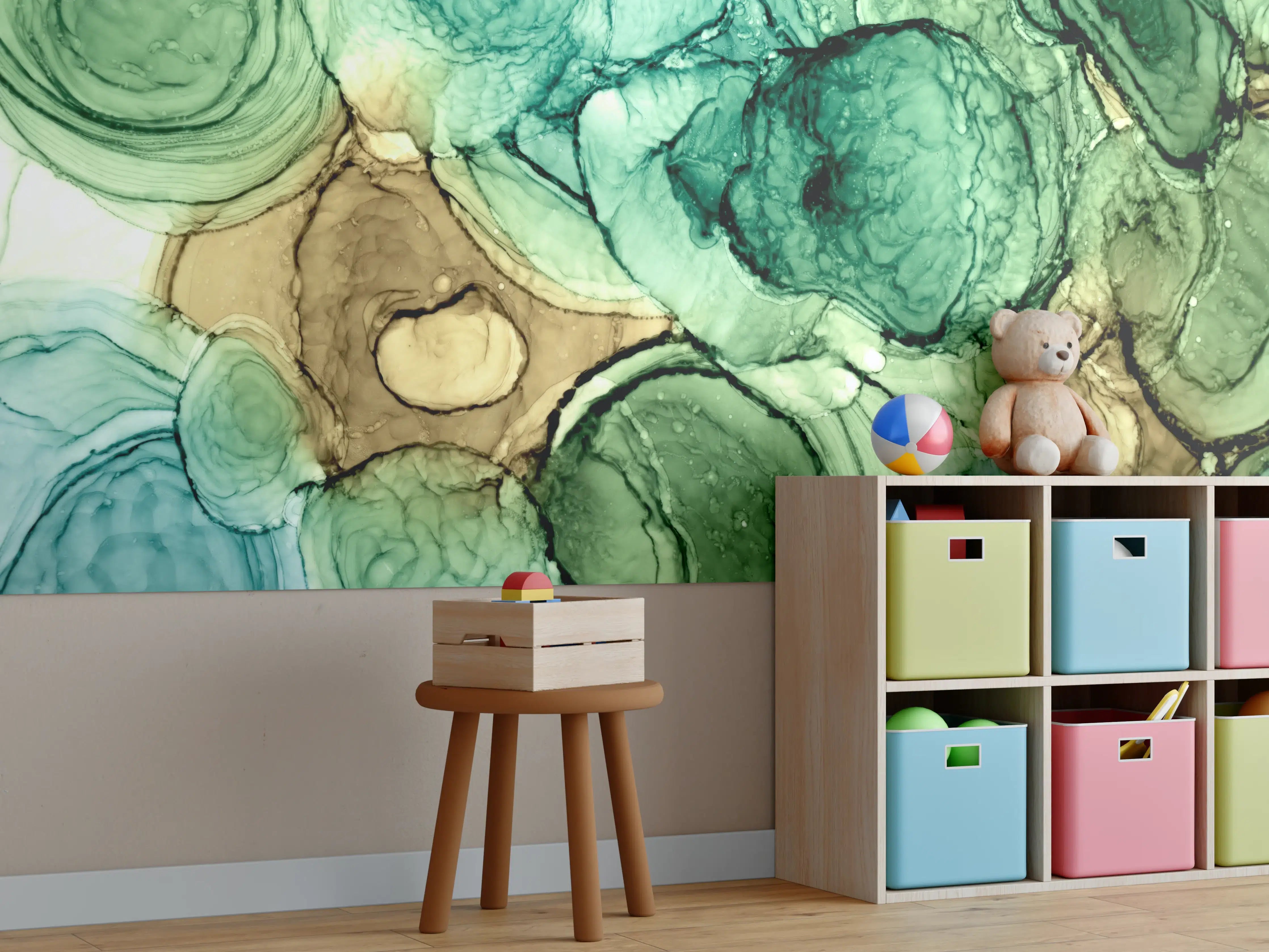 Kinderzimmer Wandgestaltung - Abstrakte Ocker grüne Kreise