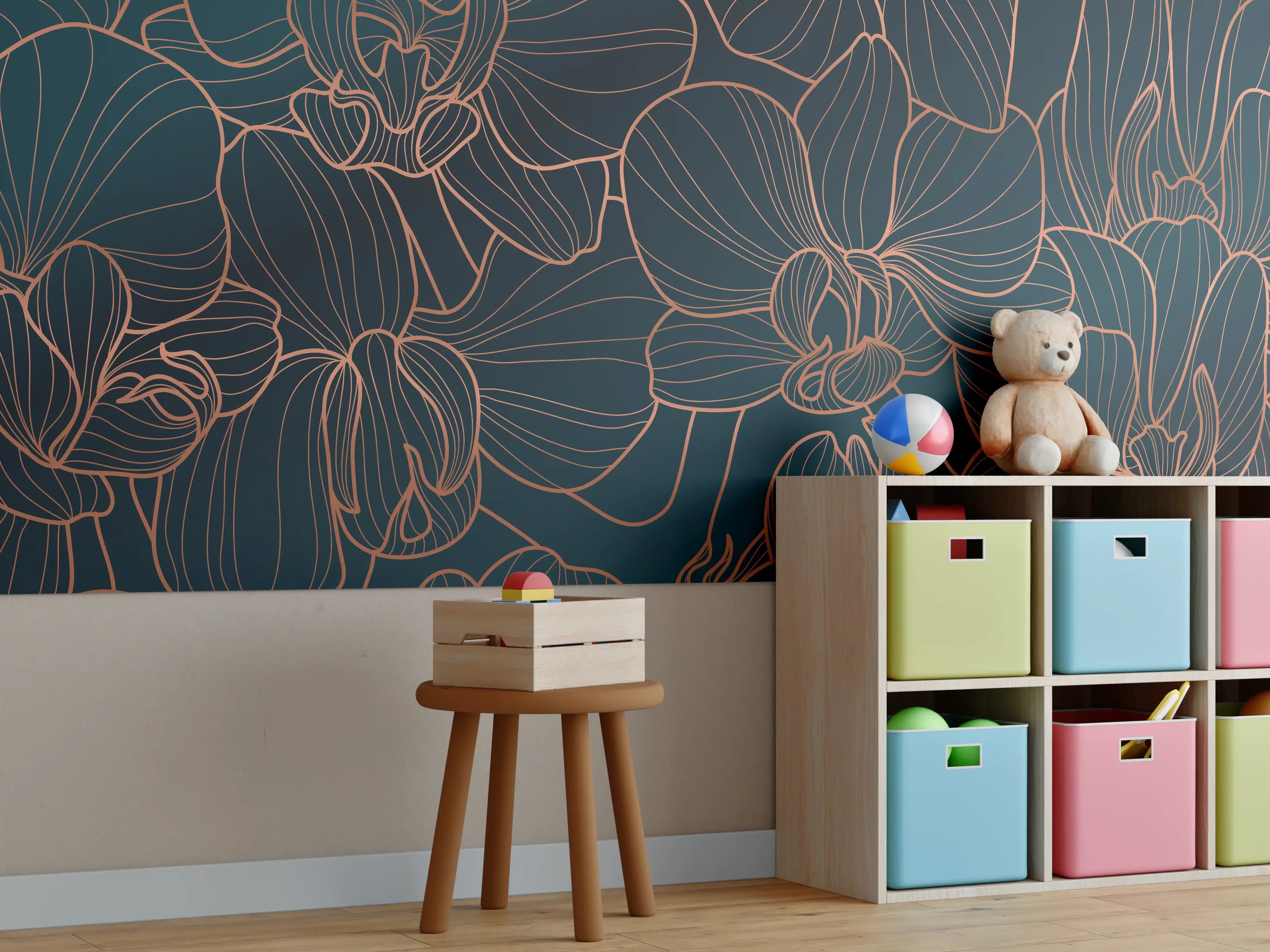 Kinderzimmer Wandgestaltung - Abstrakte Rosa Blüten