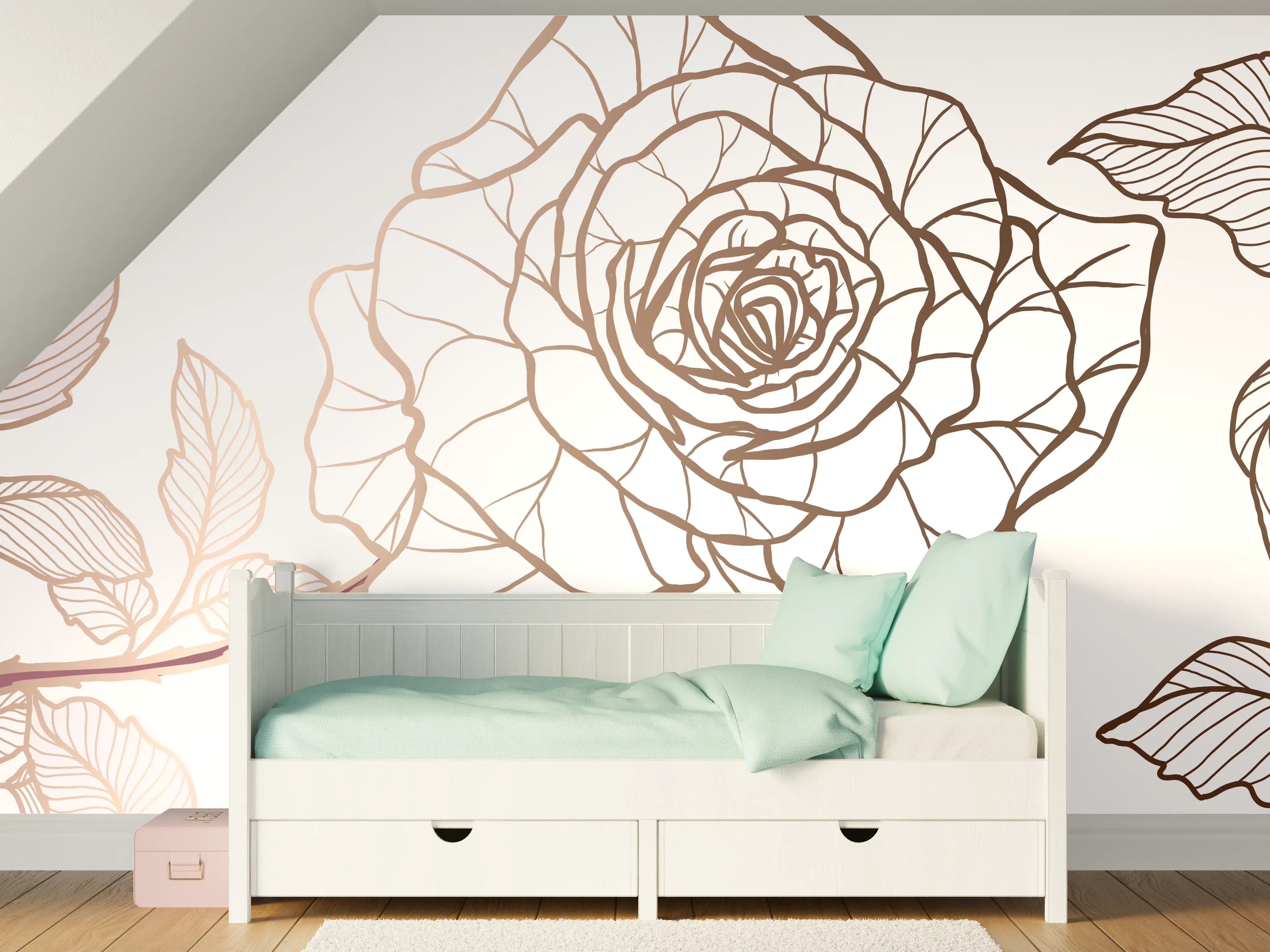 Kinderzimmer Wandgestaltung - Abstrakte Rose in Sepia-Tönen