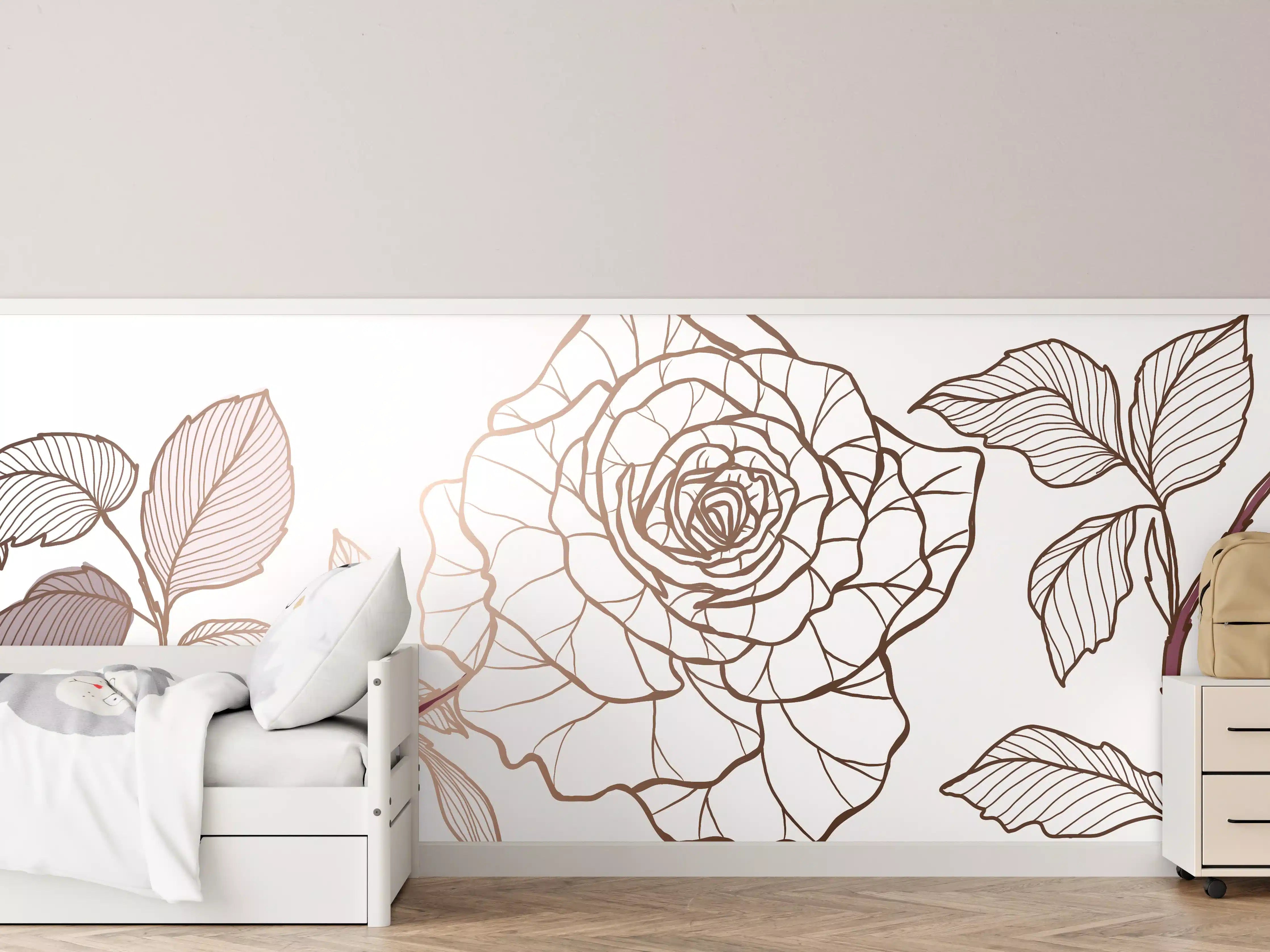 Kinderzimmer Wandgestaltung - Abstrakte Rose in Sepia-Tönen