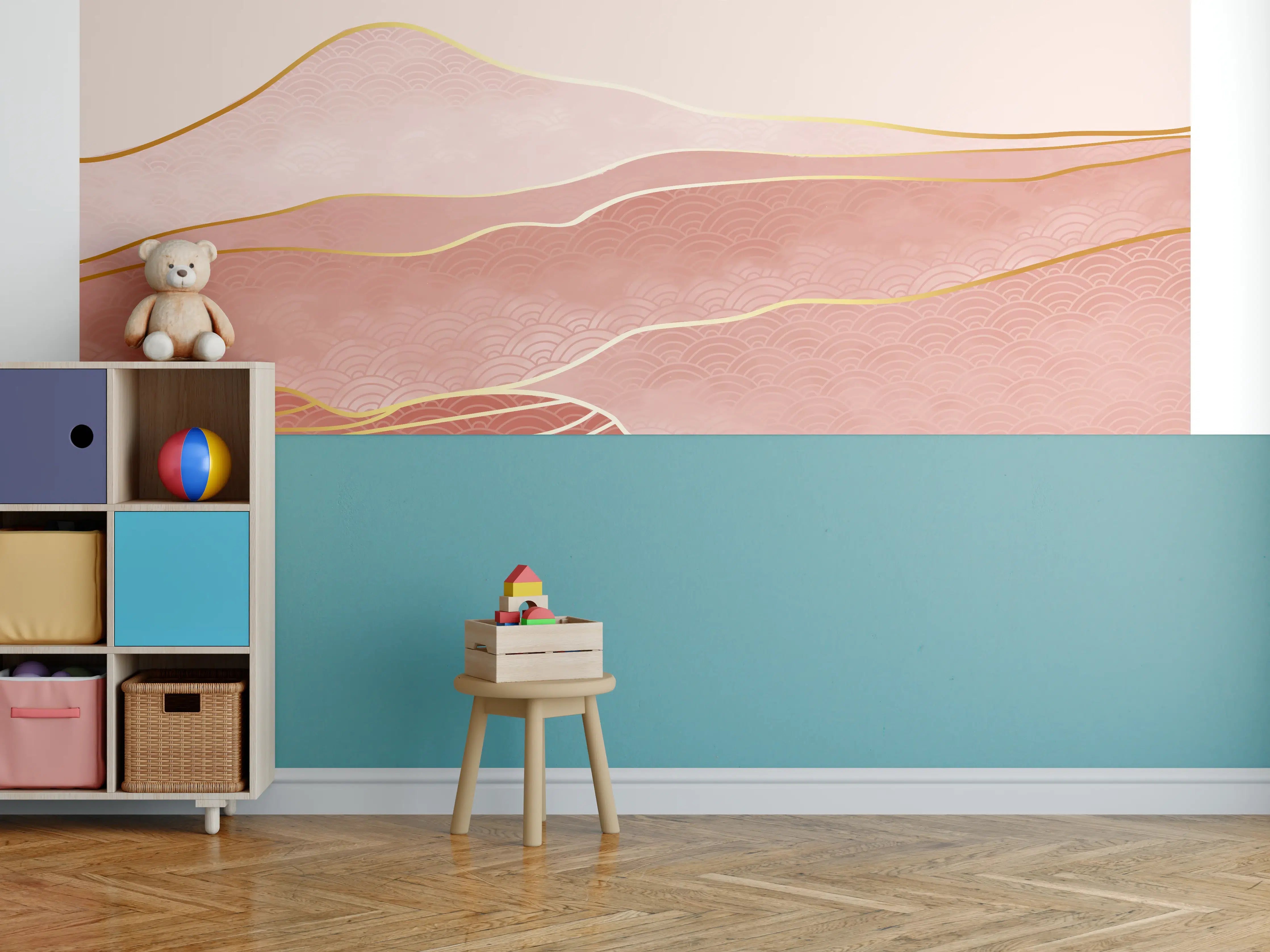 Kinderzimmer Wandgestaltung - Abstrakte Sanddünen Linienkunst