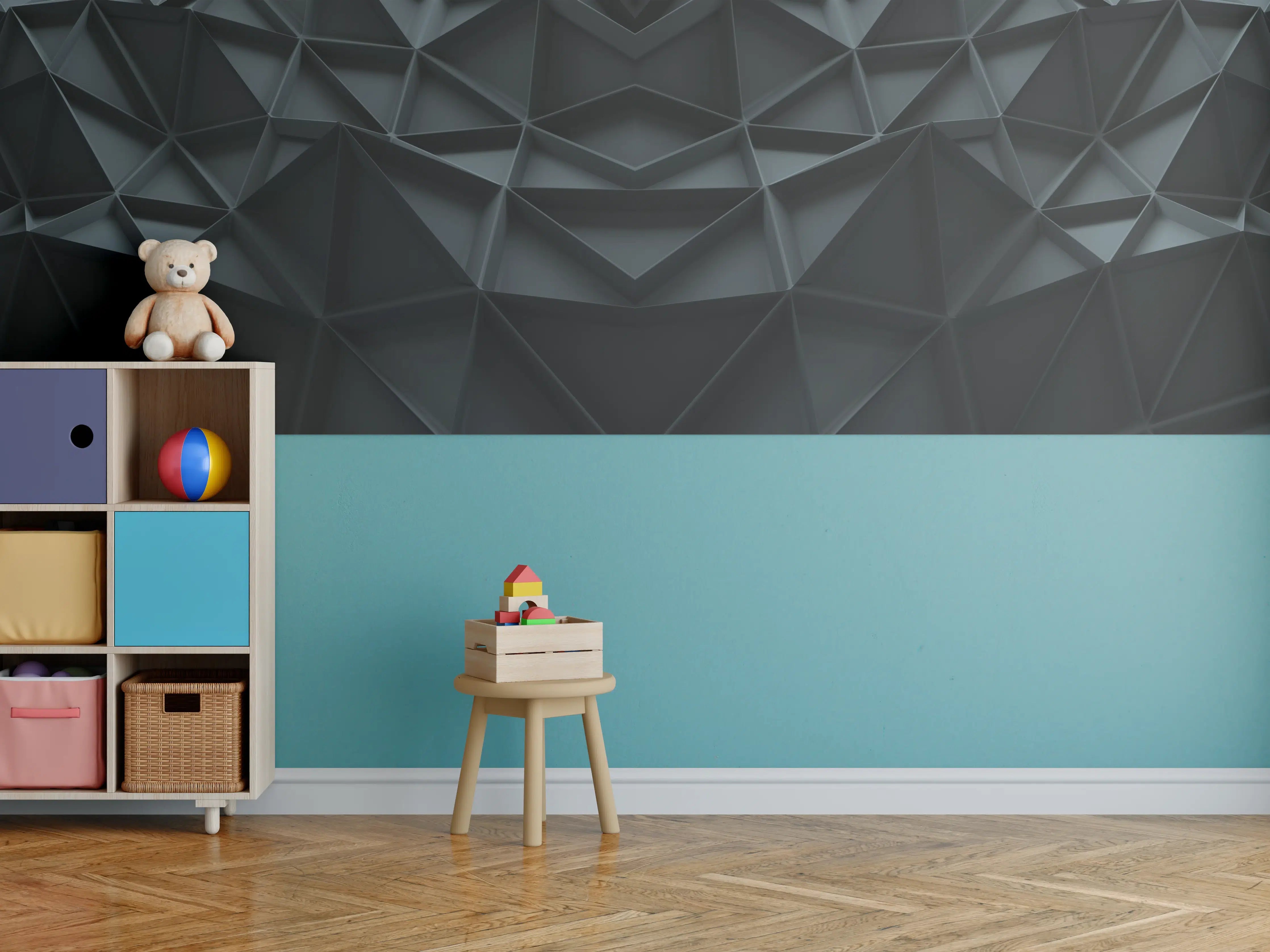 Kinderzimmer Wandgestaltung - Abstrakte Schwarz-Grau Geometrie