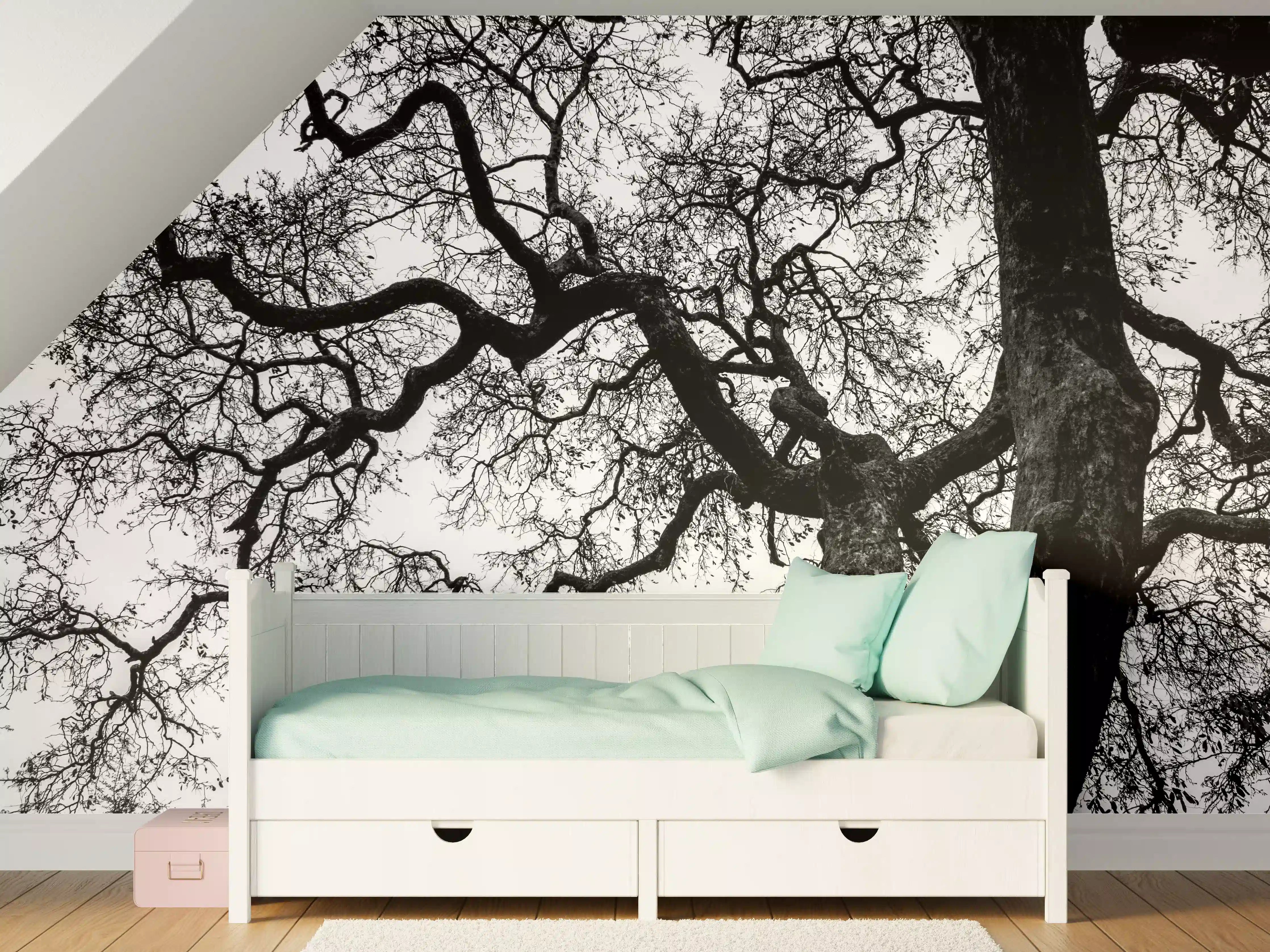 Kinderzimmer Wandgestaltung - Abstrakte Schwarz-Weiß Baumäste