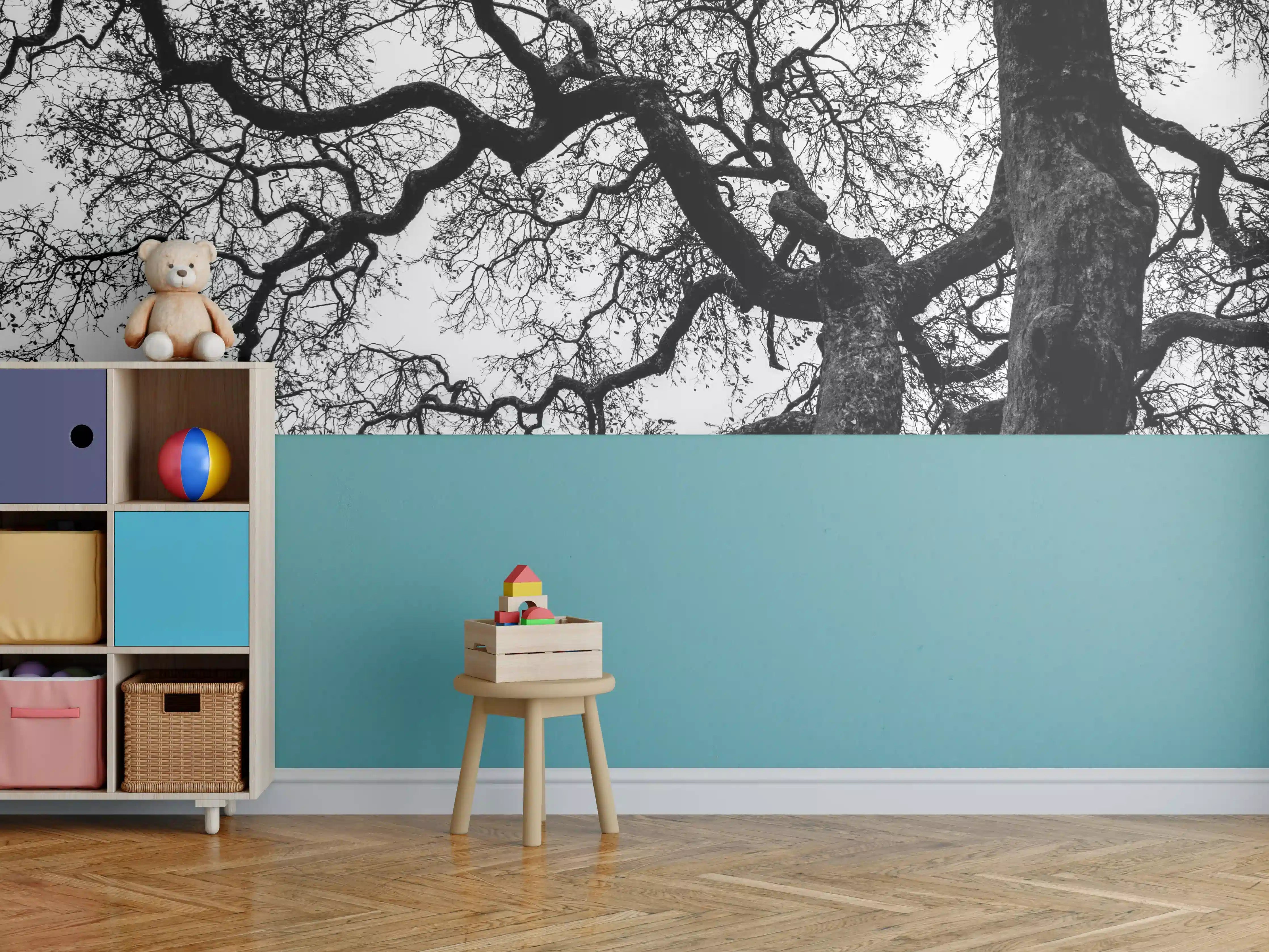Kinderzimmer Wandgestaltung - Abstrakte Schwarz-Weiß Baumäste