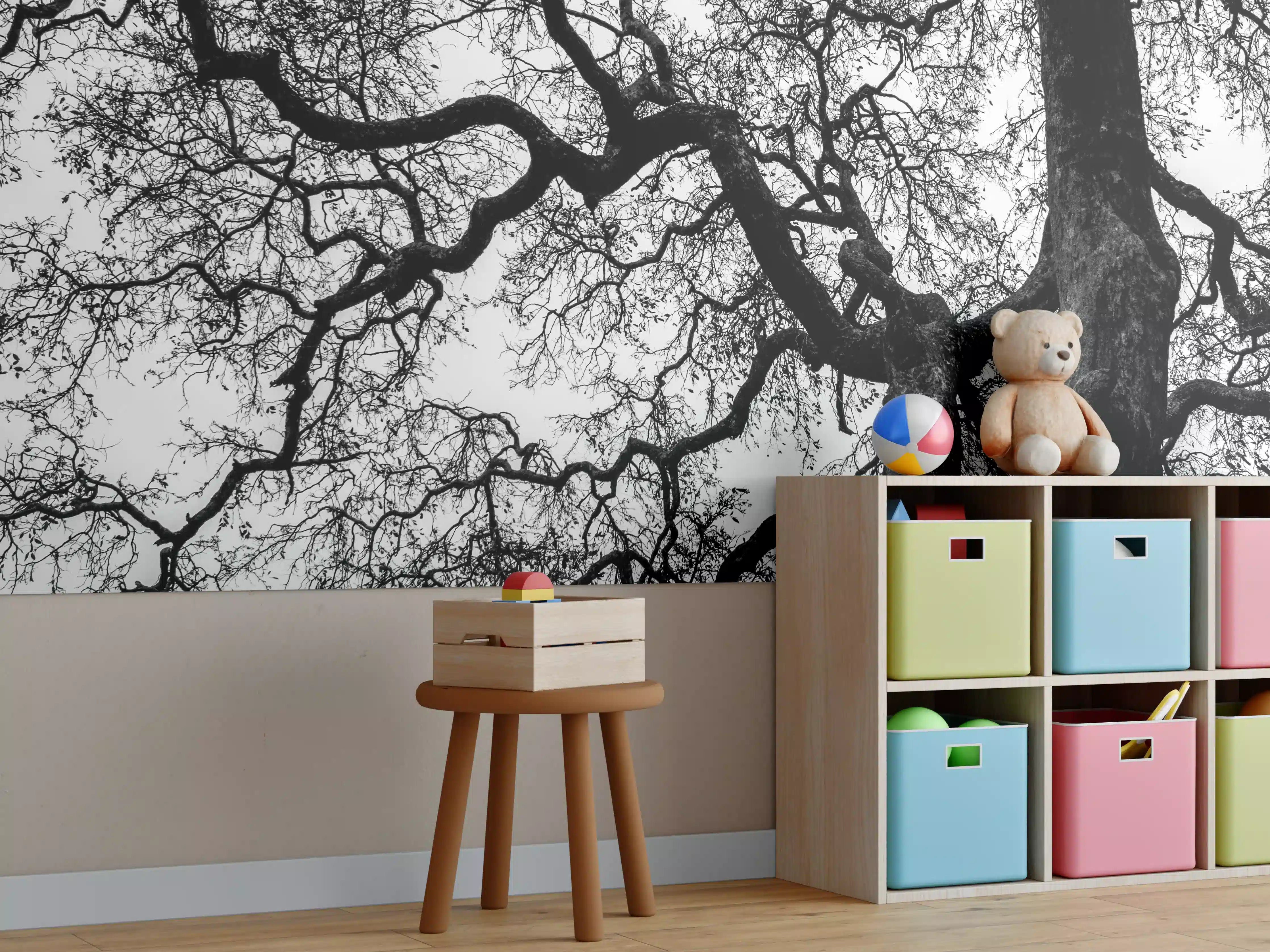 Kinderzimmer Wandgestaltung - Abstrakte Schwarz-Weiß Baumäste
