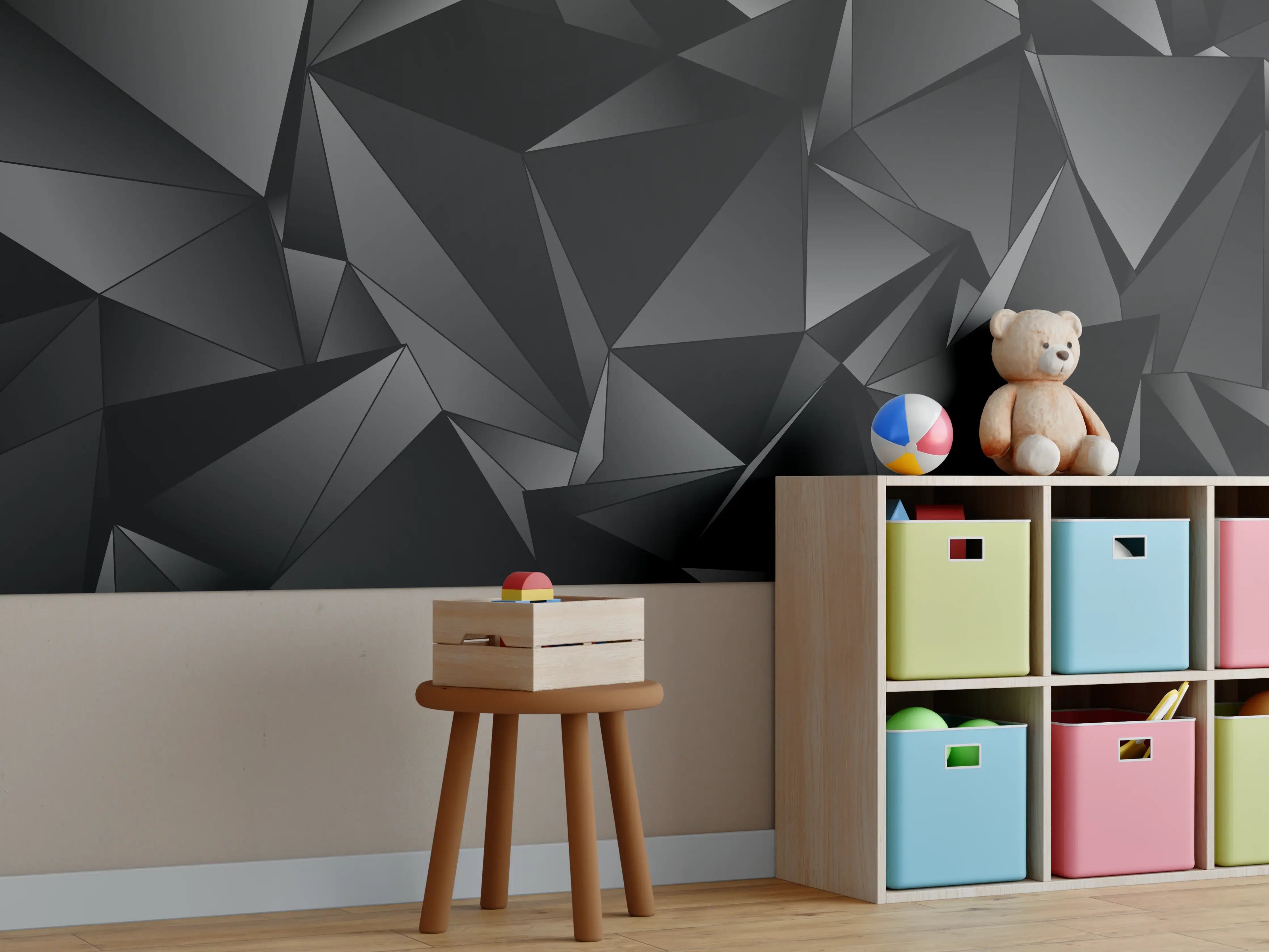 Kinderzimmer Wandgestaltung - Abstrakte Schwarze 3D Dreiecke