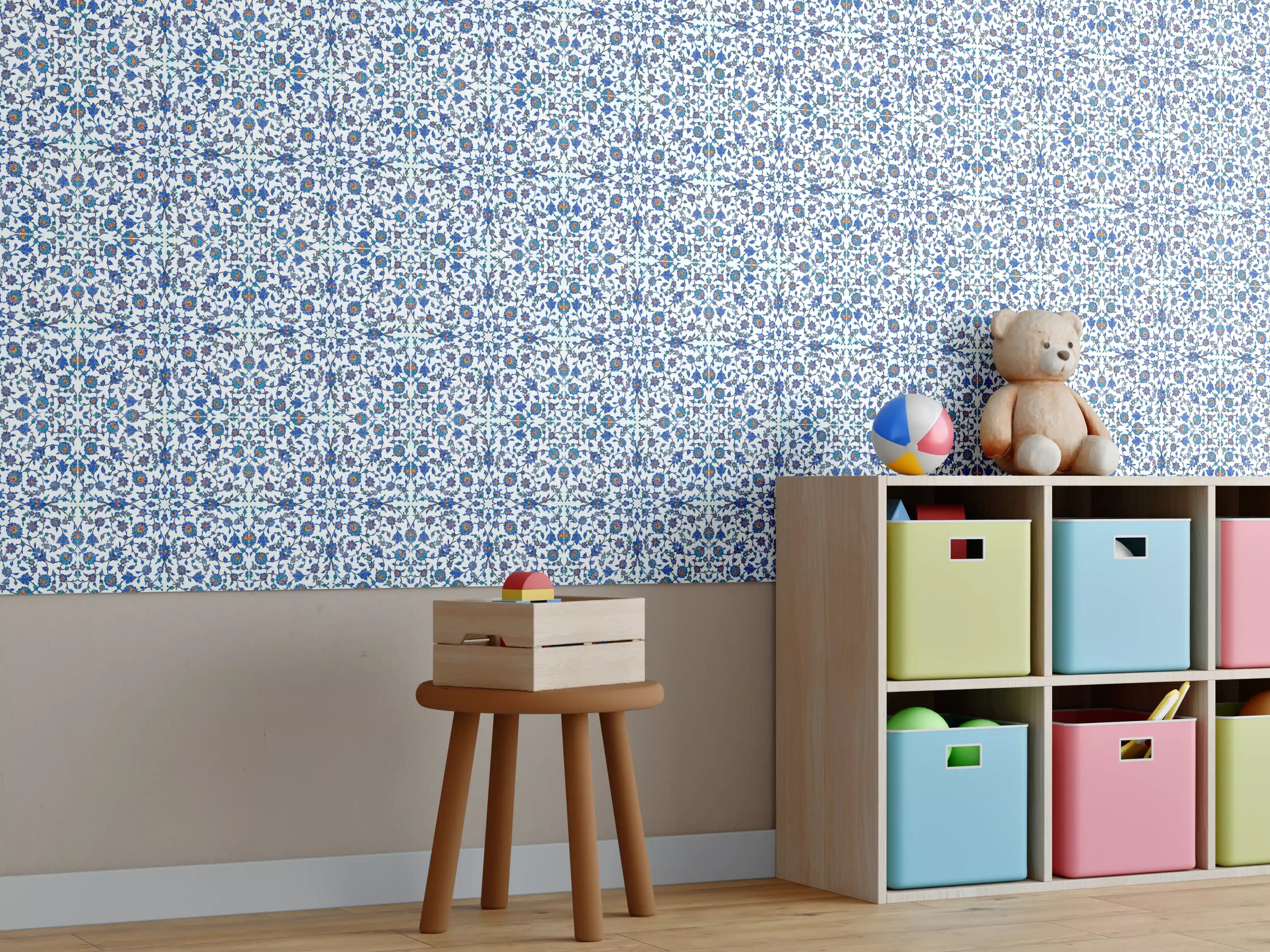 Kinderzimmer Wandgestaltung - Abstrakte Struktur Blau-Grau