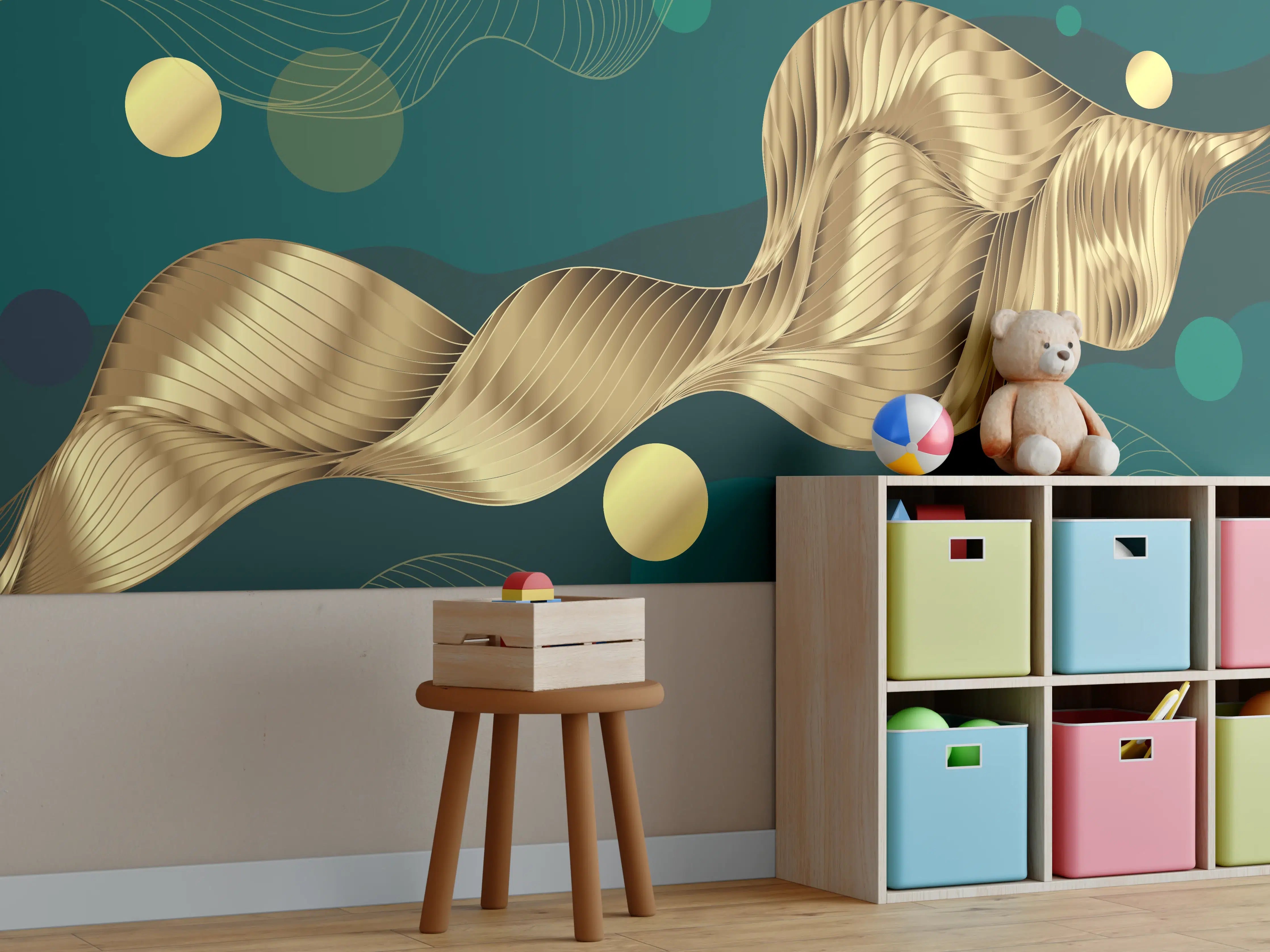 Kinderzimmer Wandgestaltung - Abstrakte Wellen Gold Hintergrund