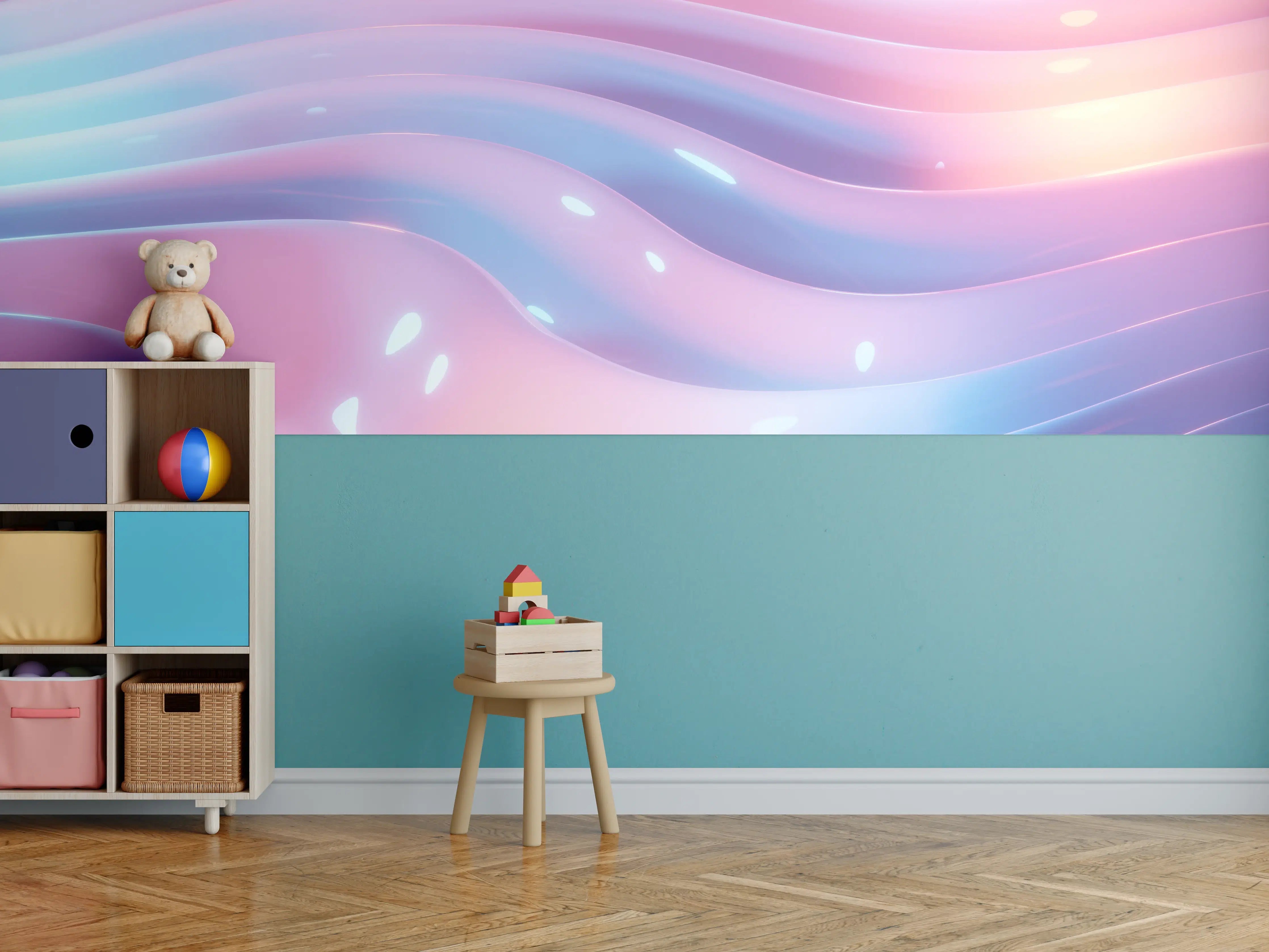 Kinderzimmer Wandgestaltung - Abstrakte Wellen Rosa Blau