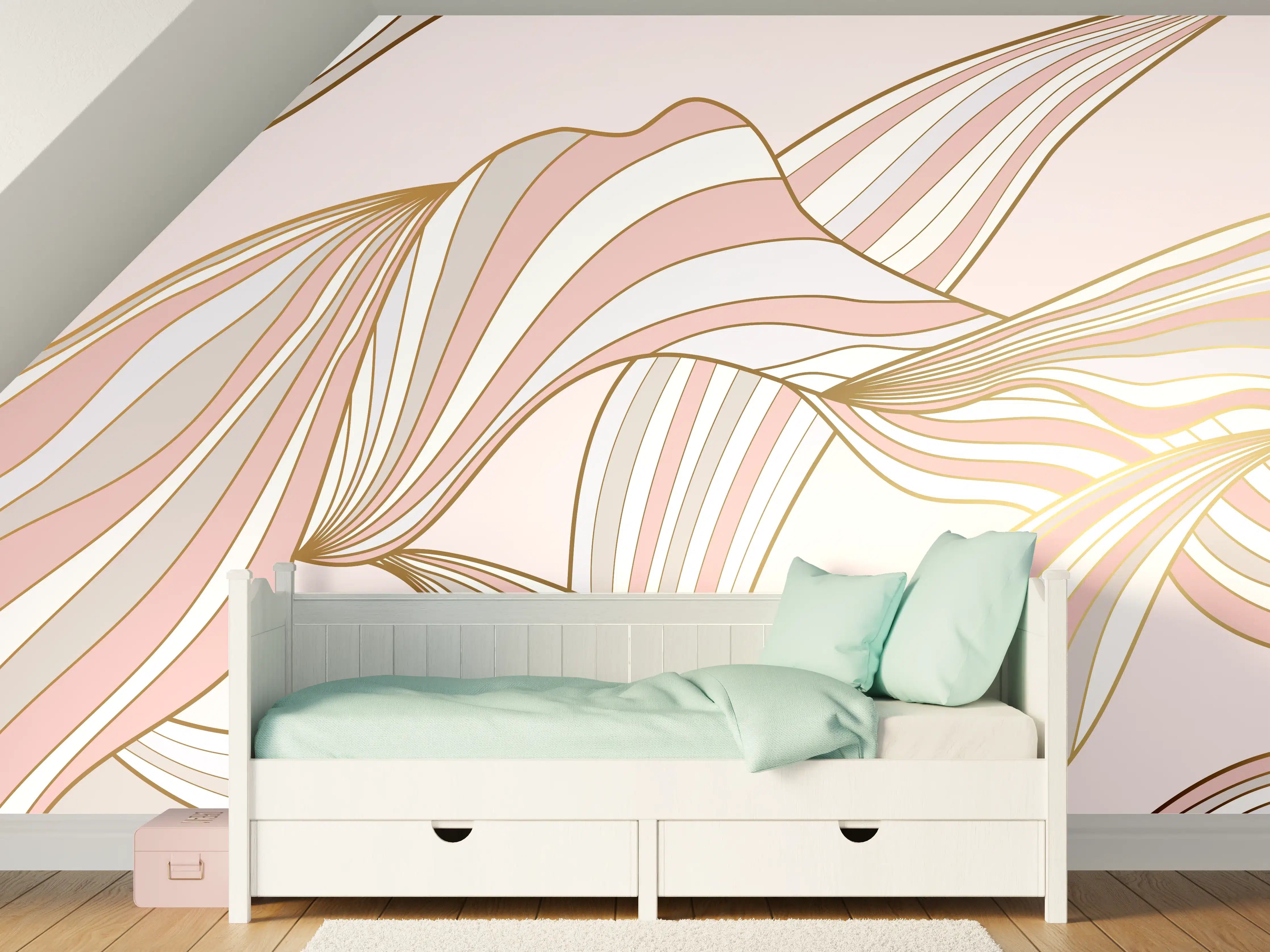 Kinderzimmer Wandgestaltung - Abstrakte Wogen Rosa Gold