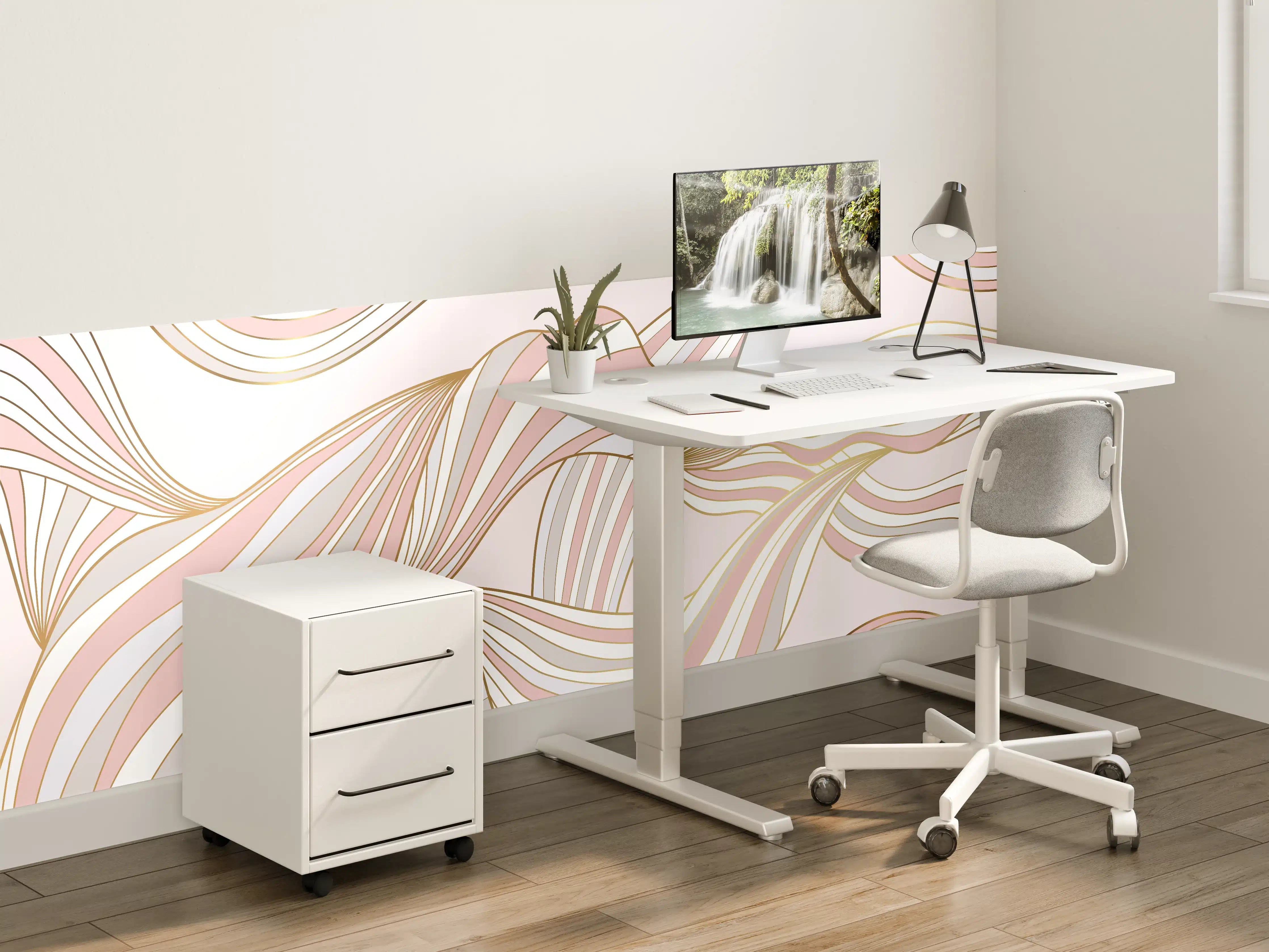 Kinderzimmer Wandgestaltung - Abstrakte Wogen Rosa Gold