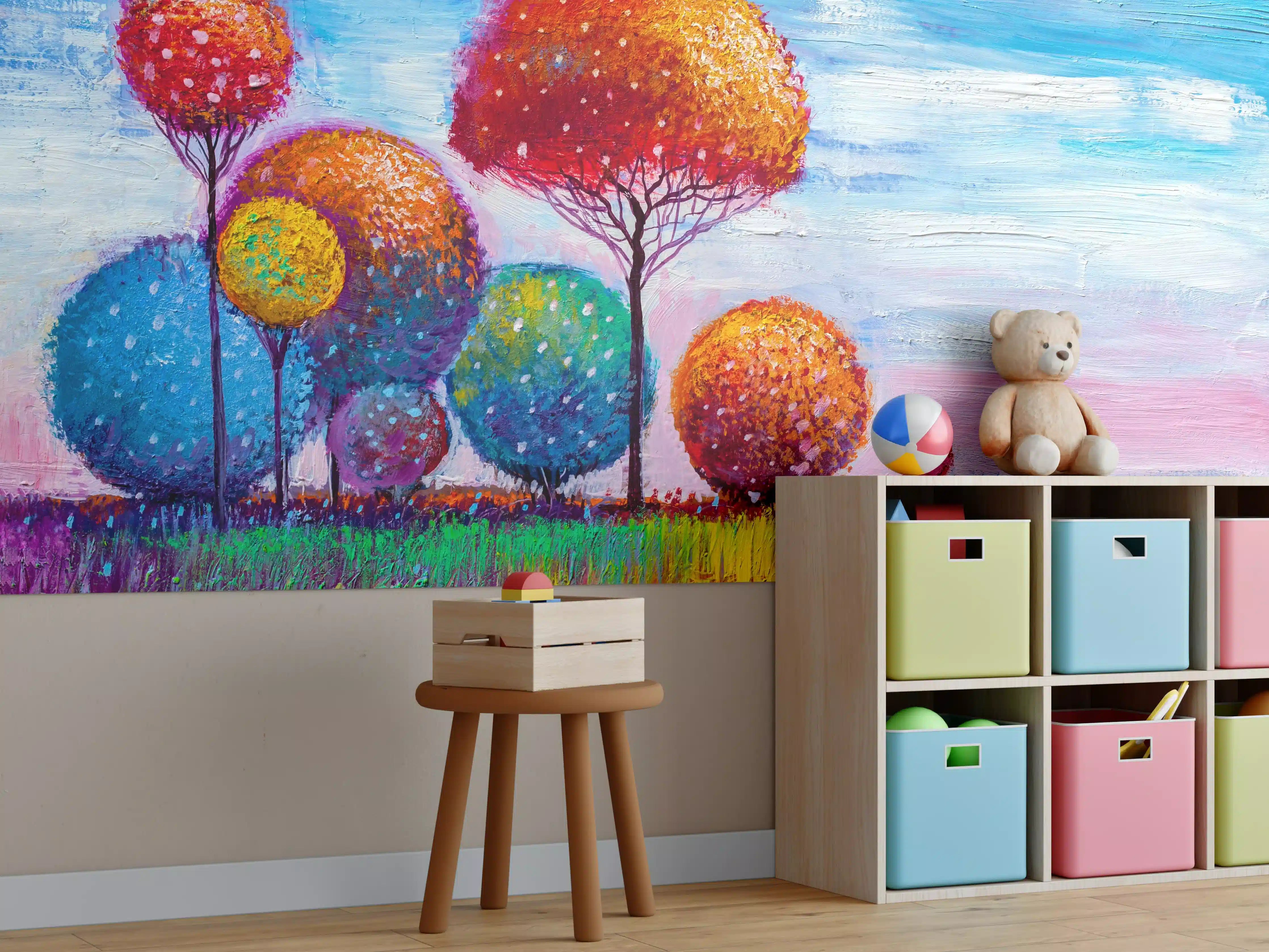 Kinderzimmer Wandgestaltung - Abstrakte bunte Bäume