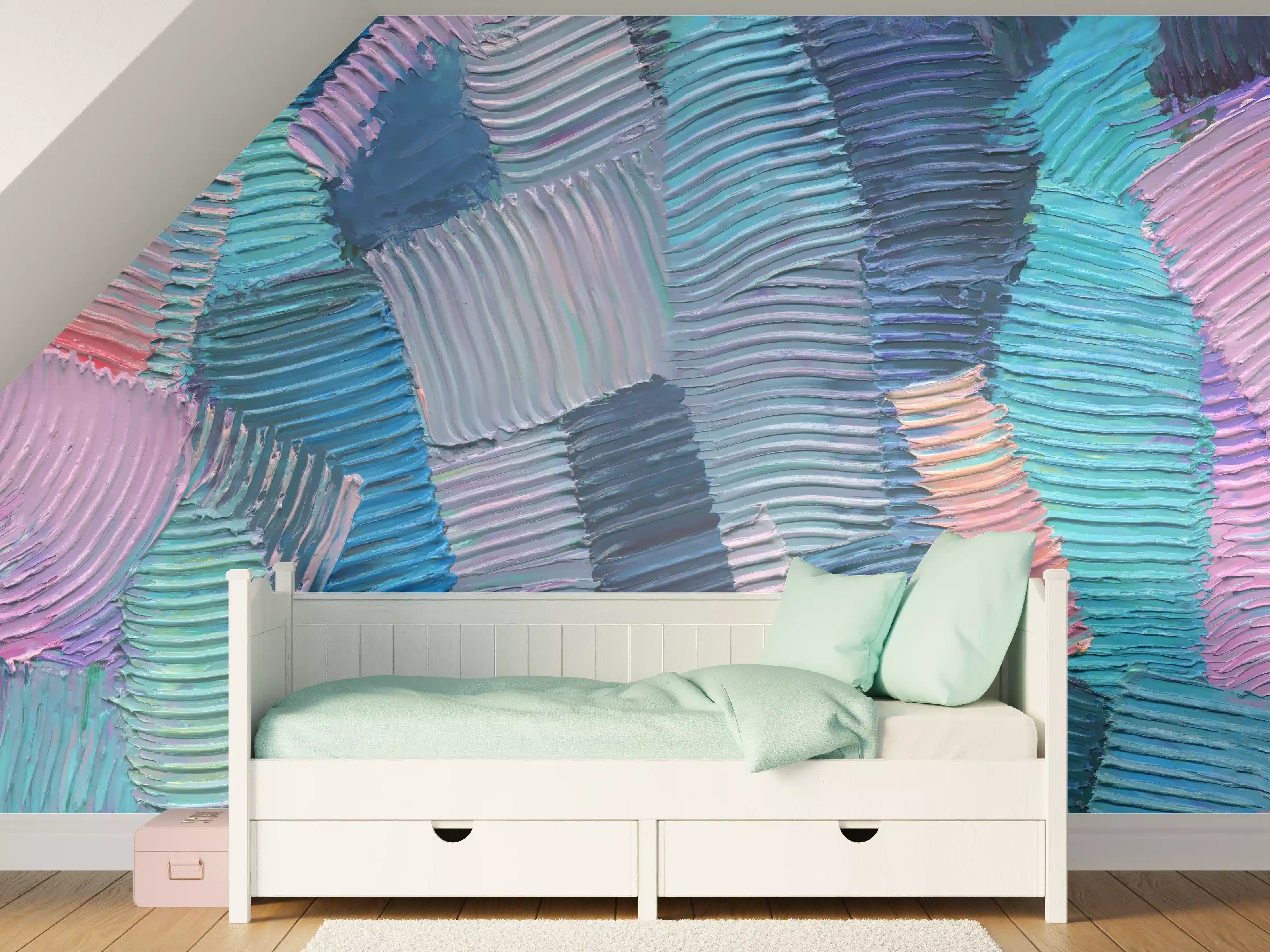 Kinderzimmer Wandgestaltung - Abstrakte bunte Farbpalette in Pastelltönen