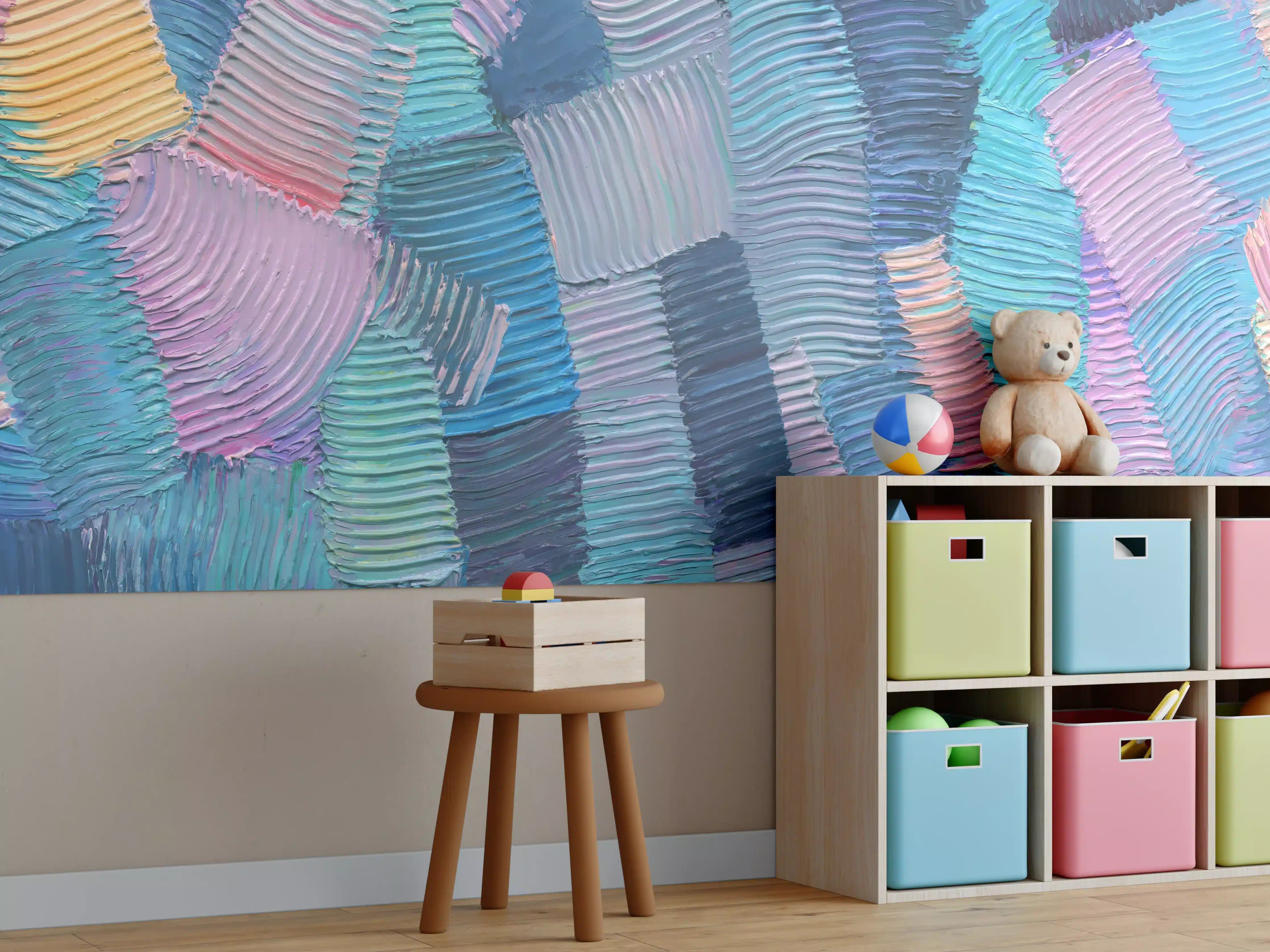 Kinderzimmer Wandgestaltung - Abstrakte bunte Farbpalette in Pastelltönen