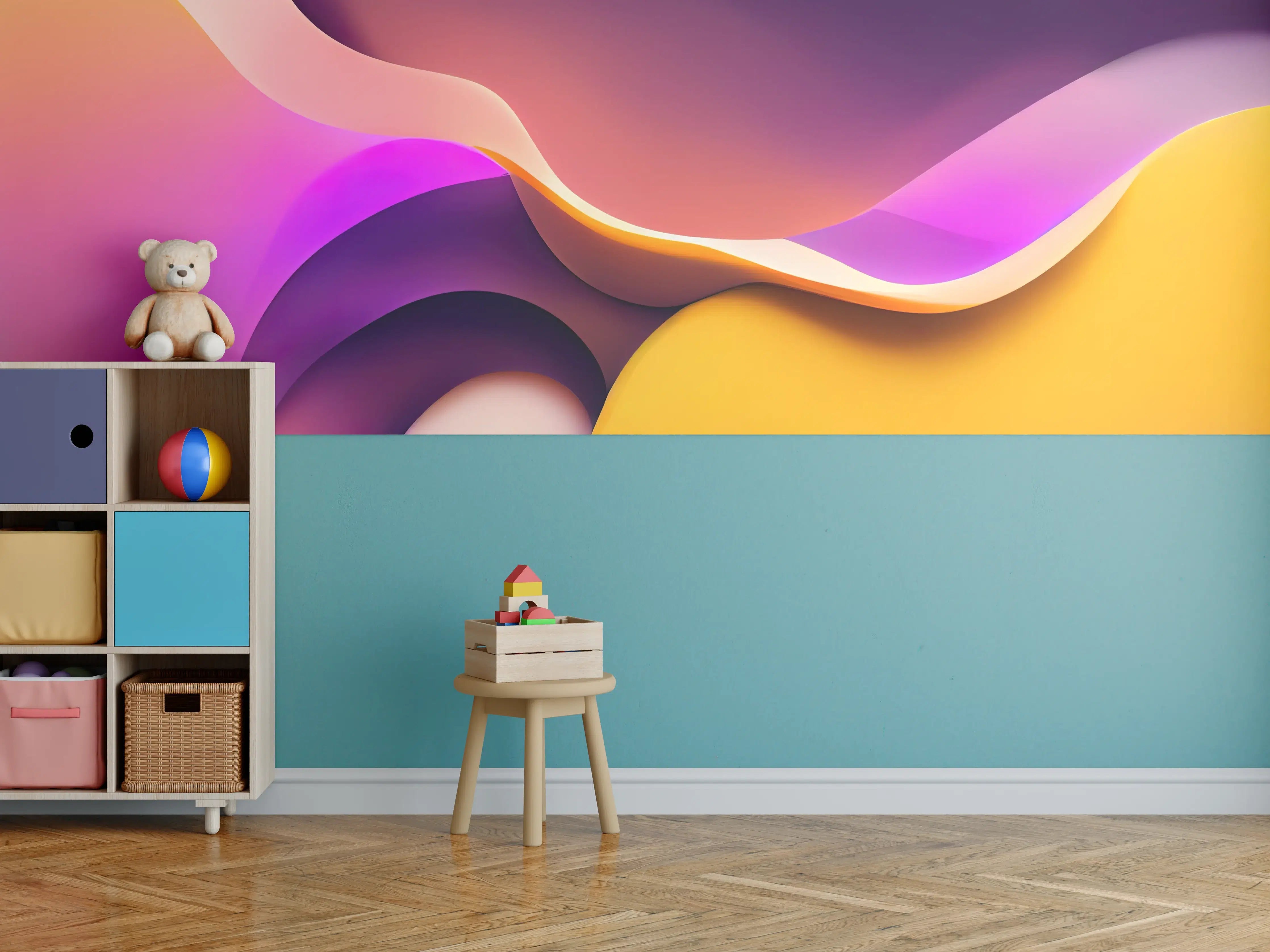 Kinderzimmer Wandgestaltung - Abstrakte bunte Farbpalette in Weichzeichnung