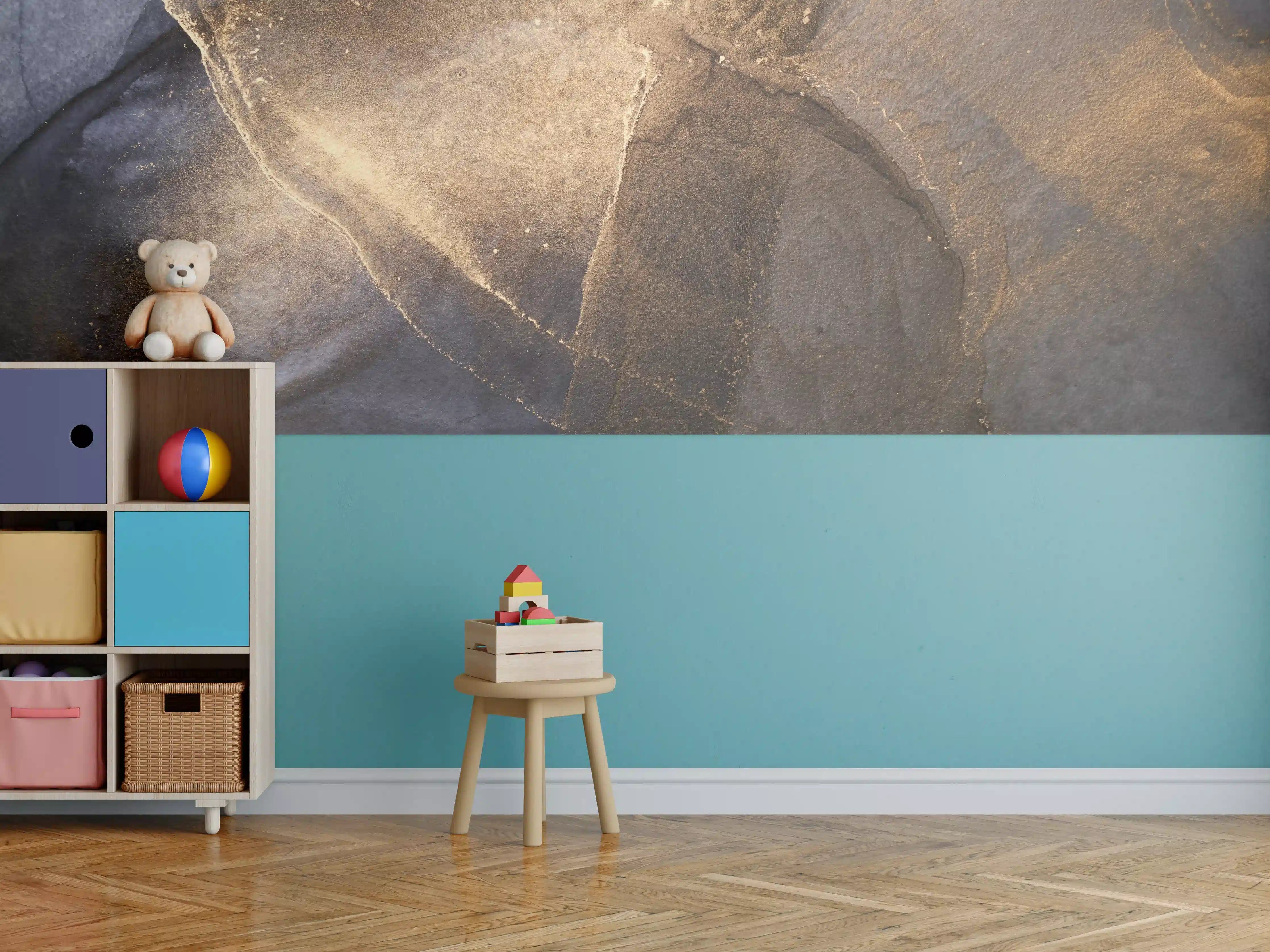 Kinderzimmer Wandgestaltung - Abstrakte dunkle Tinte mit Goldelementen