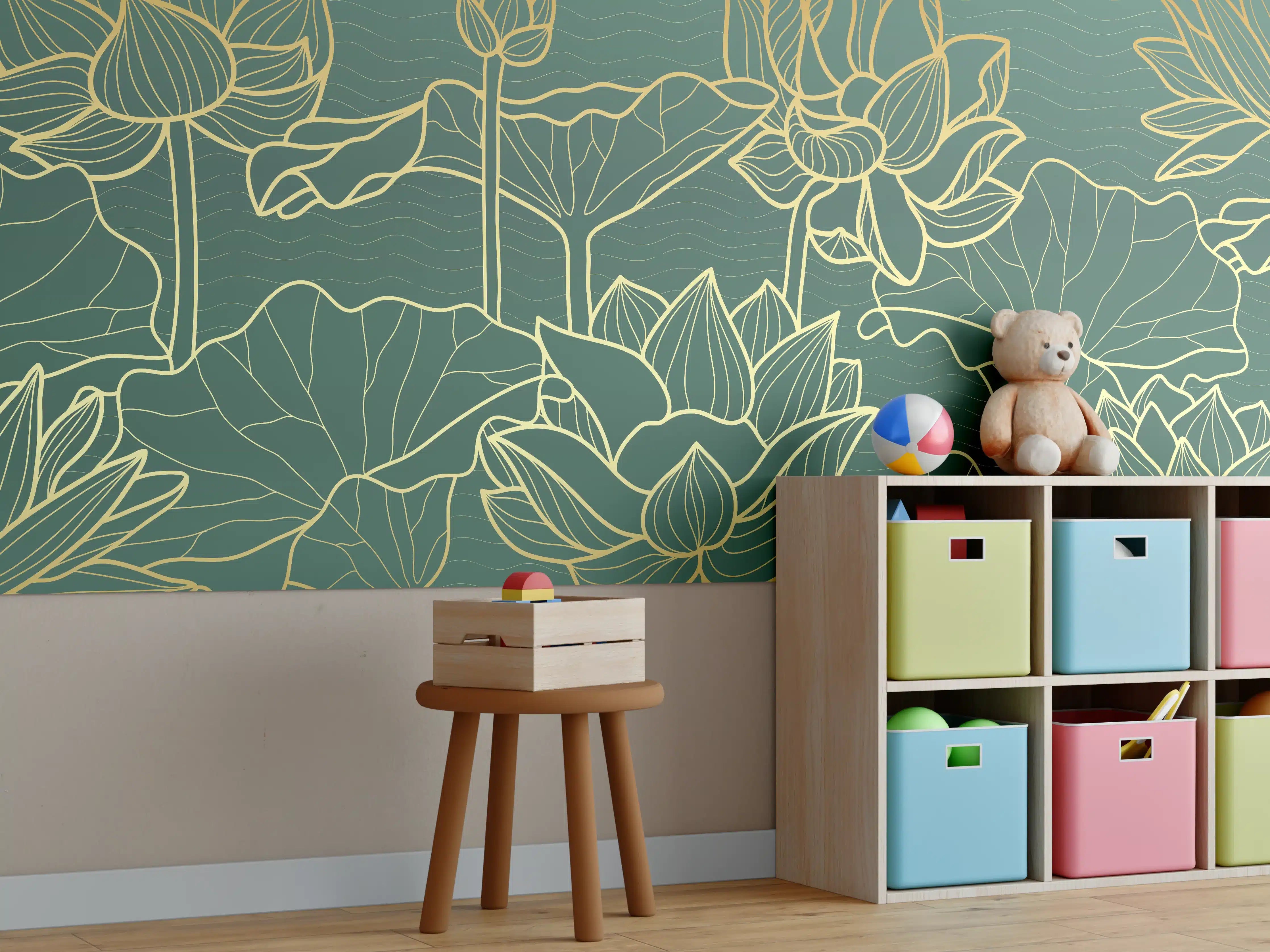 Kinderzimmer Wandgestaltung - Abstrakte goldende Blüten