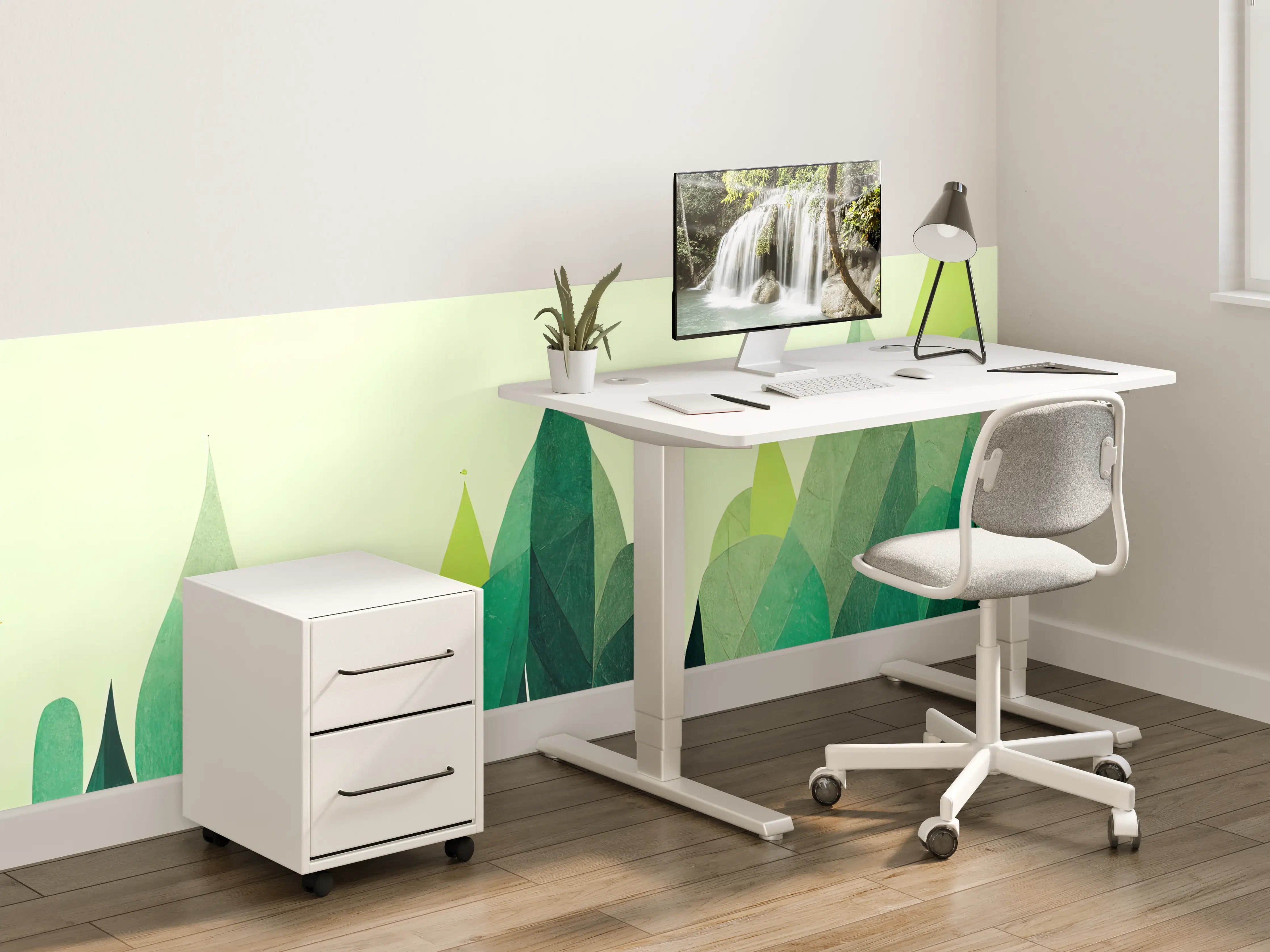 Kinderzimmer Wandgestaltung - Abstrakte grüne Berglandschaft in Wasserfarben-Optik