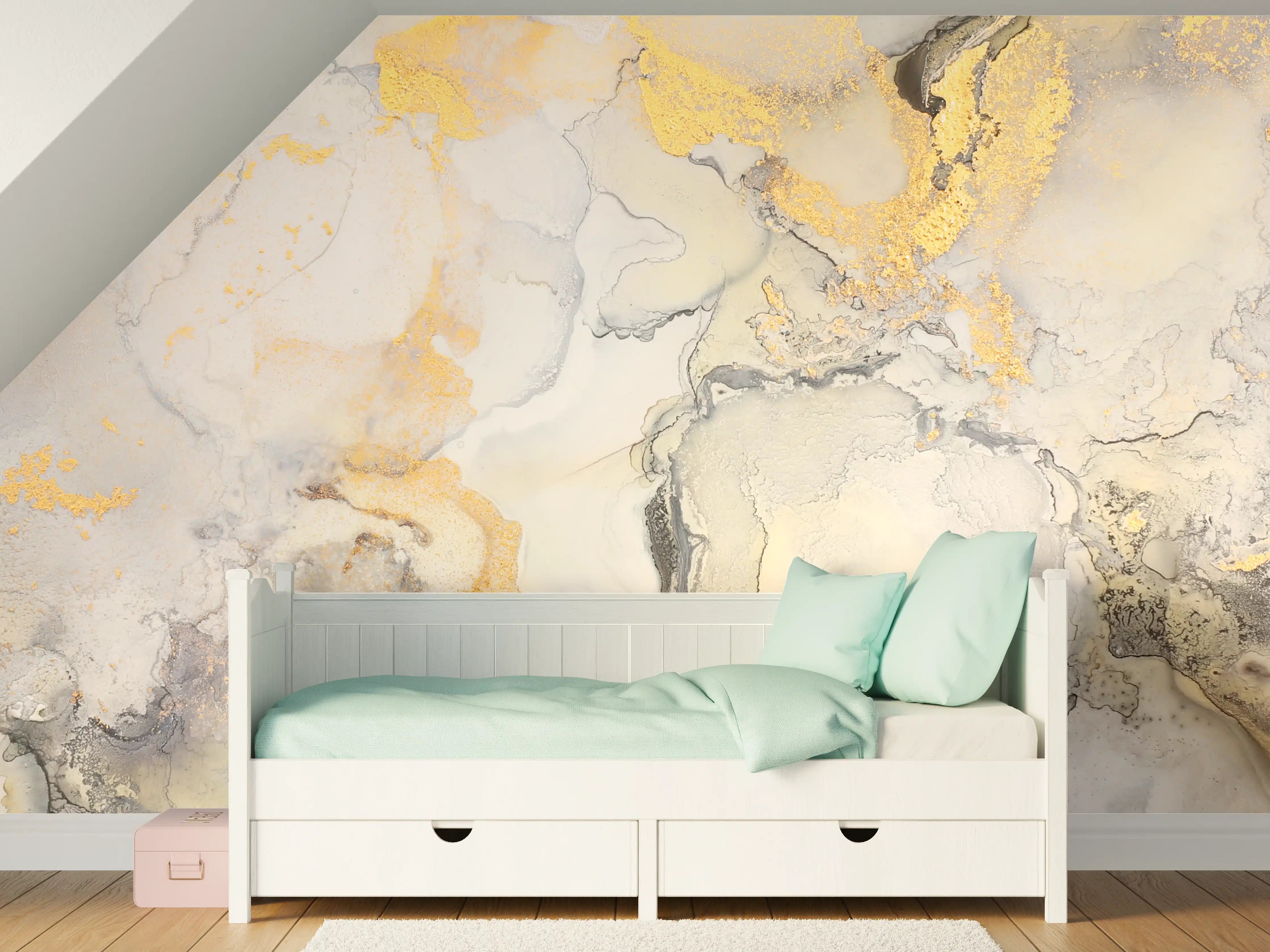 Kinderzimmer Wandgestaltung - Abstrakte helle Flüssigkunstmalerei