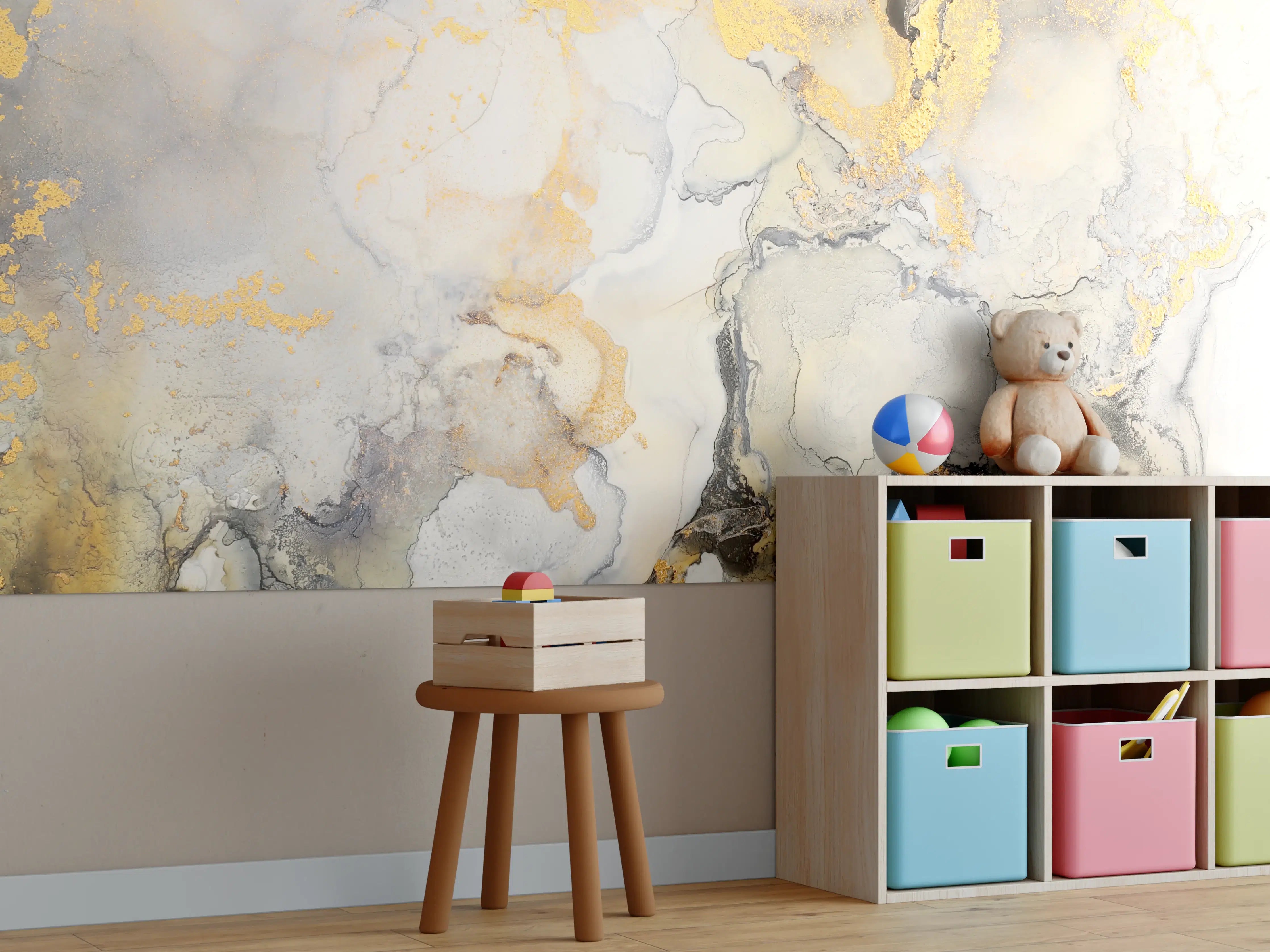 Kinderzimmer Wandgestaltung - Abstrakte helle Flüssigkunstmalerei