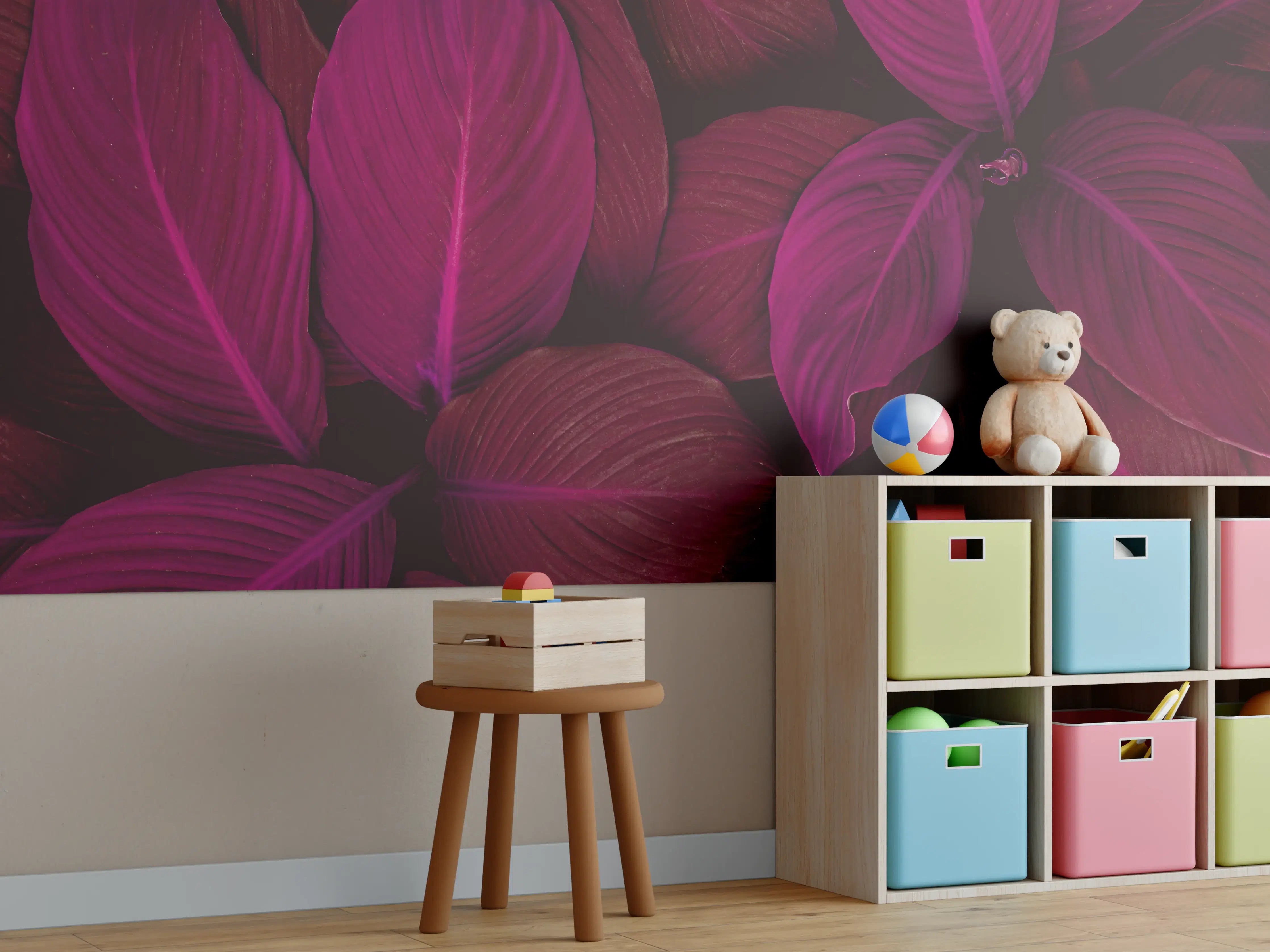 Kinderzimmer Wandgestaltung - Abstrakte tropische Blattstruktur