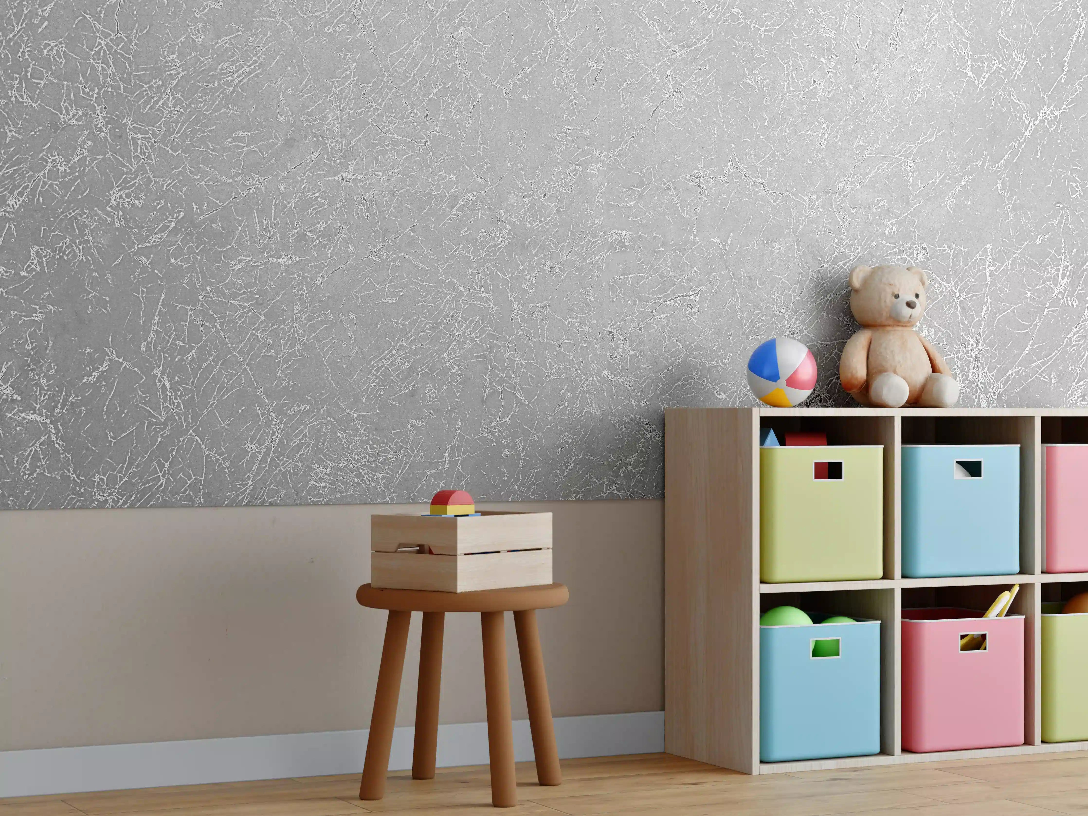Kinderzimmer Wandgestaltung - Abstrakter Silbermarmor