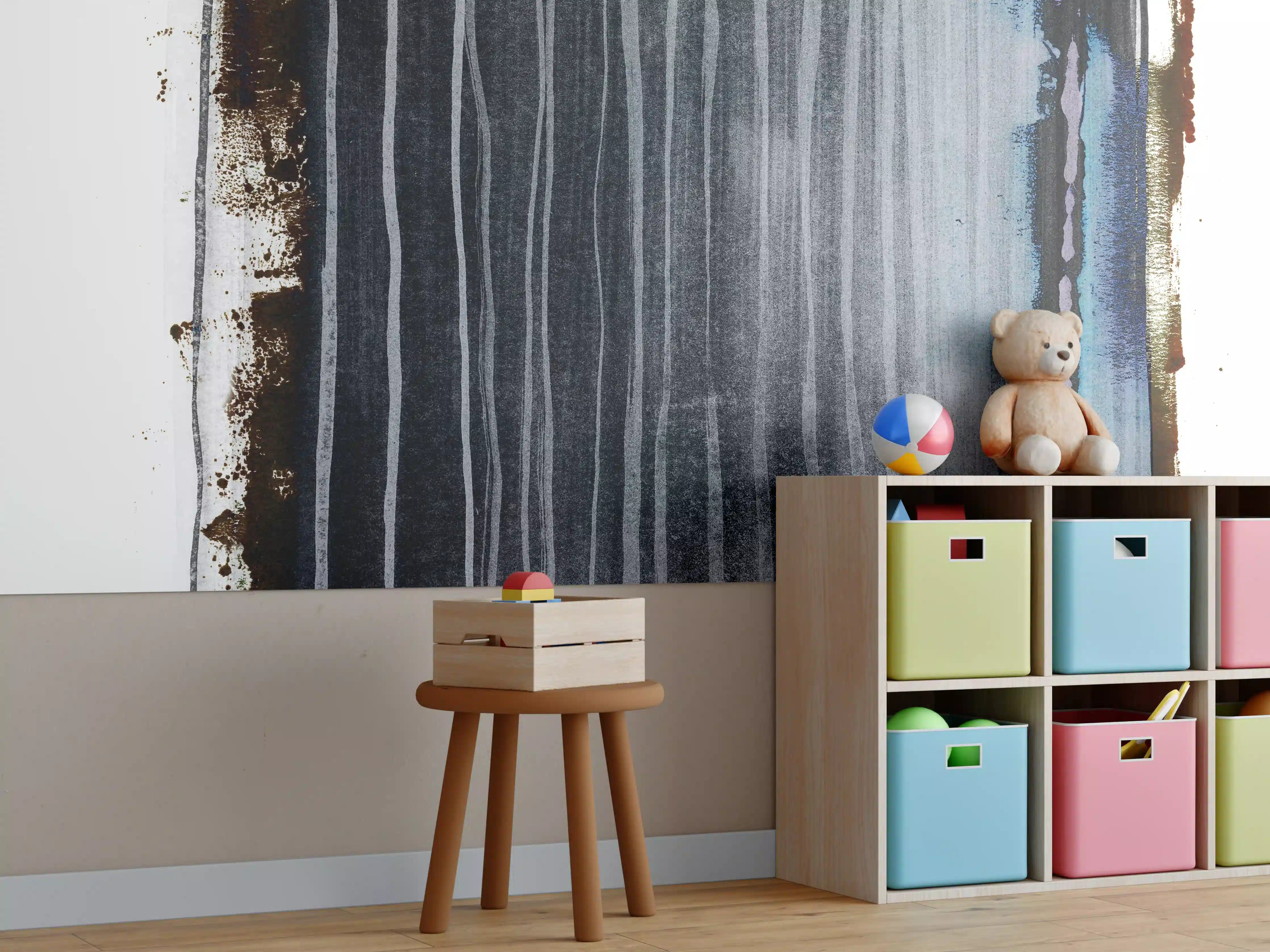 Kinderzimmer Wandgestaltung - Abstrakter Weiß-Grau-Pinselstrich